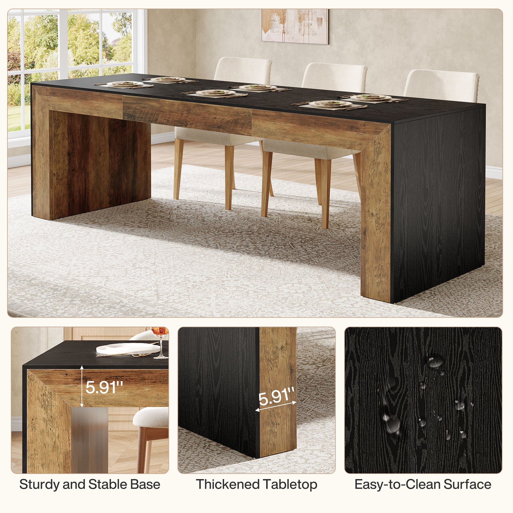 86.6" Long Dining Table, Rectangular Kitchen Table for 6-8 People