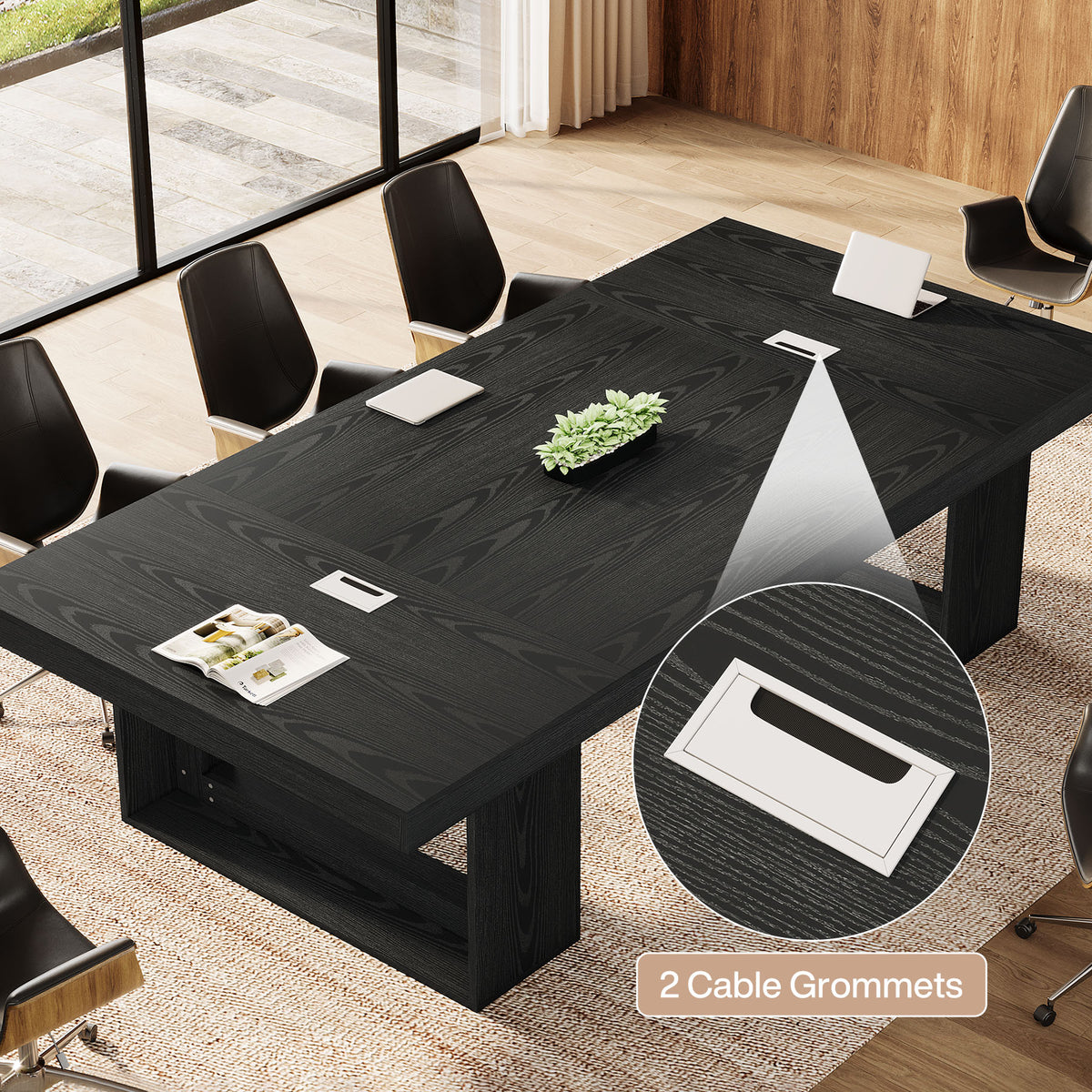 8FT Conference Table, 94.5" Meeting Table with 2 Cable Grommet for 8-10
