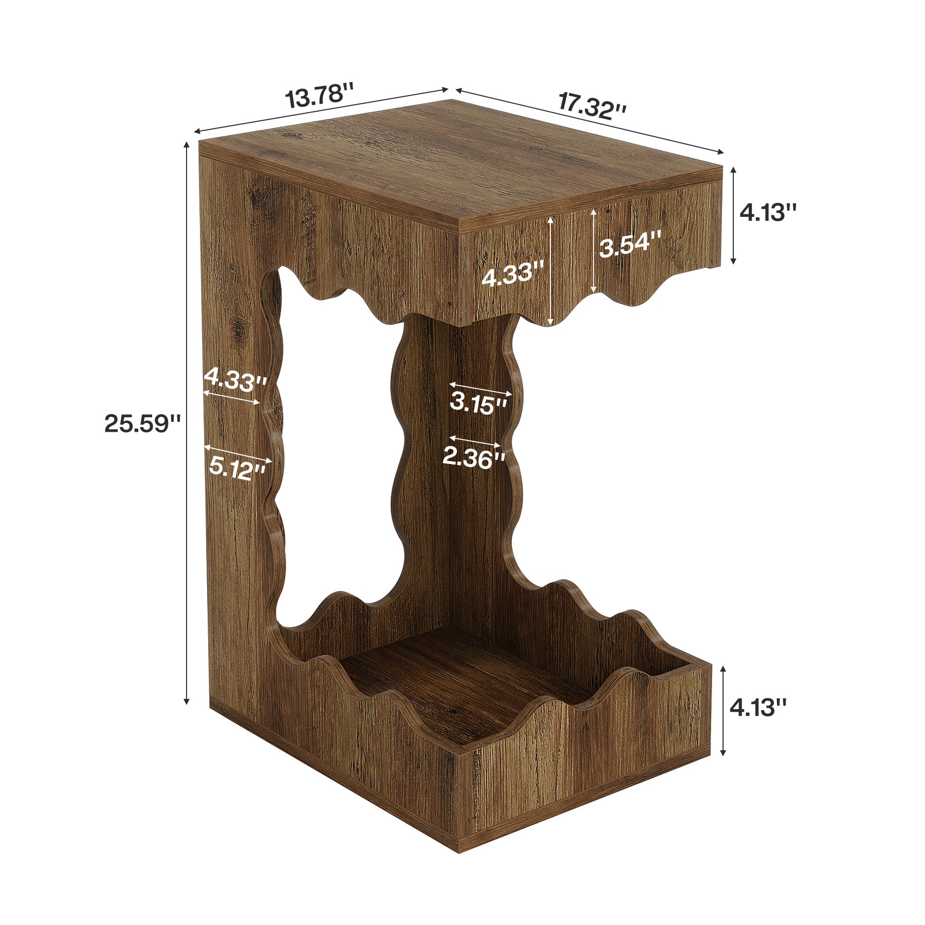C-Shaped End Table, 2-Tier Side Table Farmhouse Nightstand