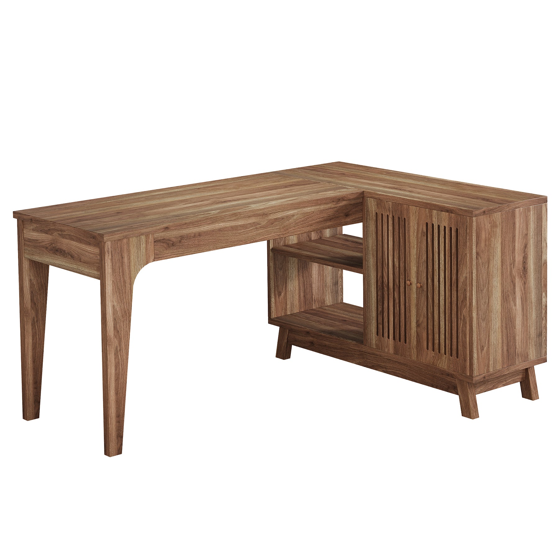 57" L - Shaped Corner Desk, Wood Computer Desk Study Writing Table with Cabinet Tribesigns