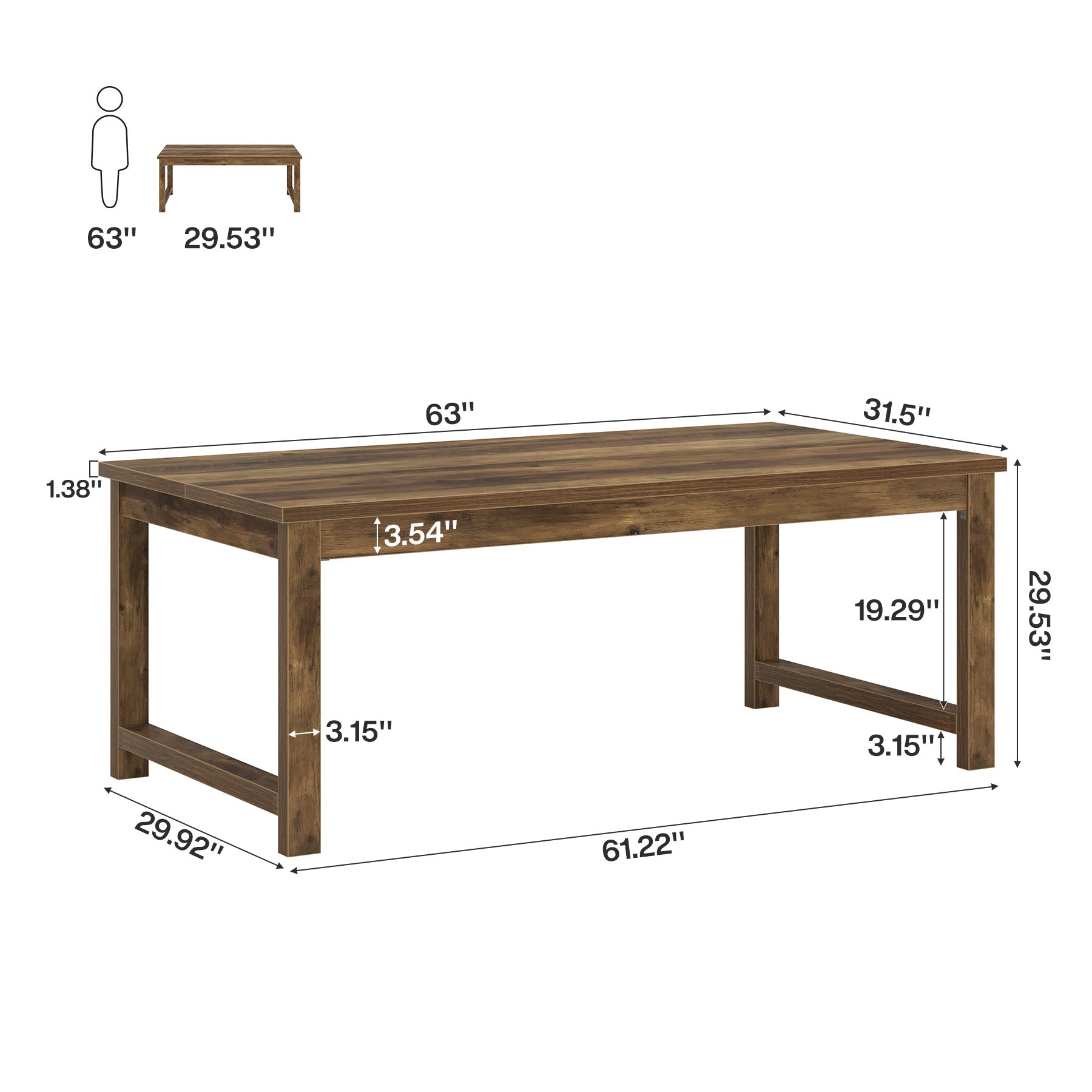 63" Executive Desk, Sturdy Home Office Computer Desk Writing Table