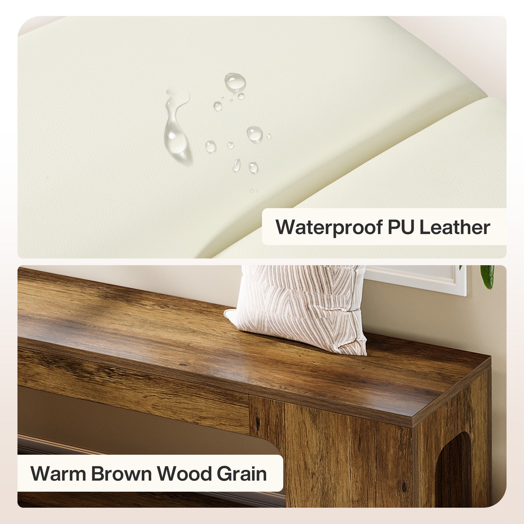 L-Shaped Corner Bench, Farmhouse Dining Bench with Removable Seat Cushion