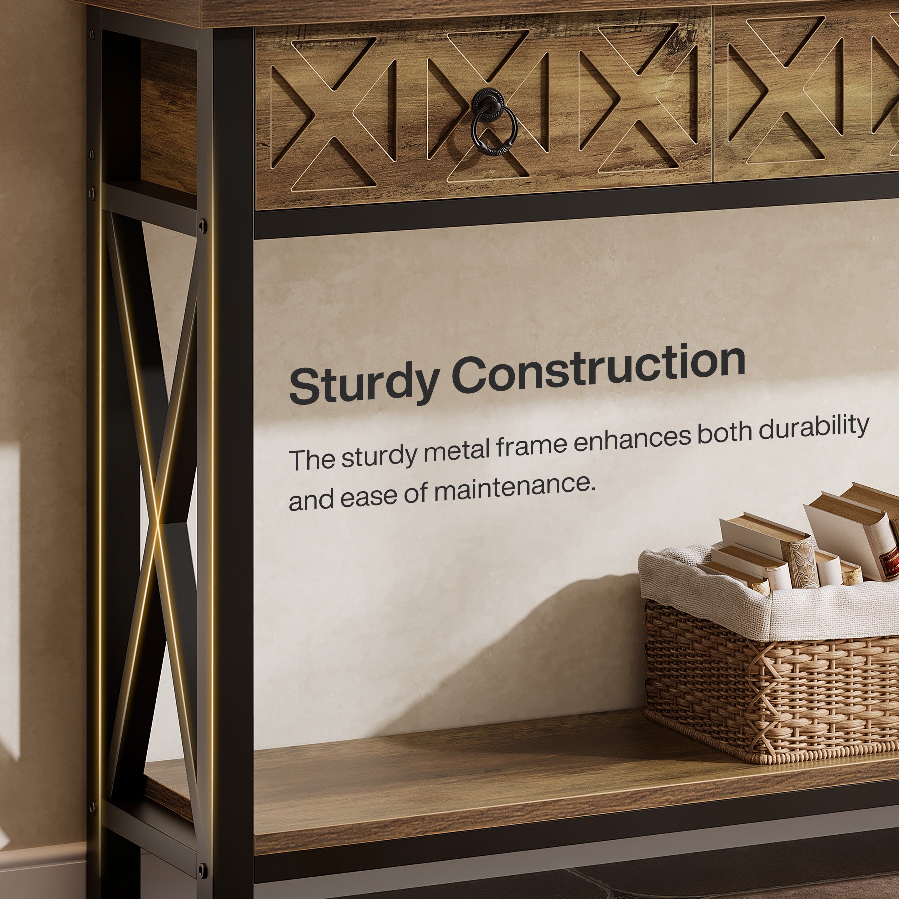 Console Table with 3 Drawers, 55" Entryway Table with 2-Tier Shelf