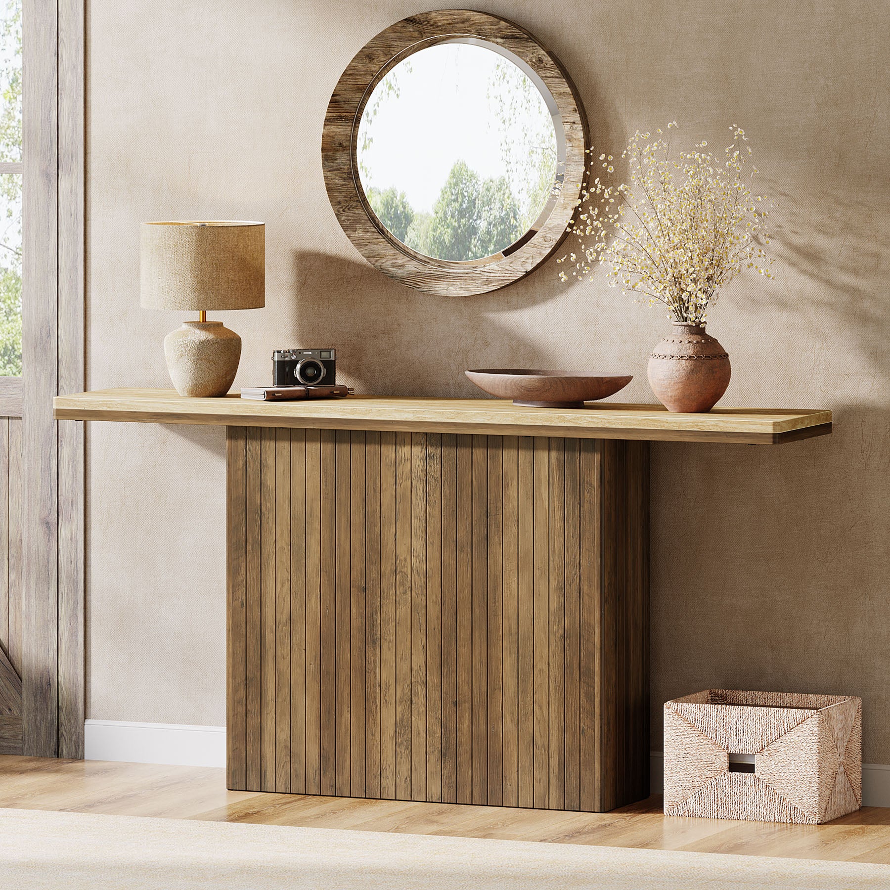 63" Console Table, Farmhouse Sofa Table Behind Couch for Living Room Tribesigns