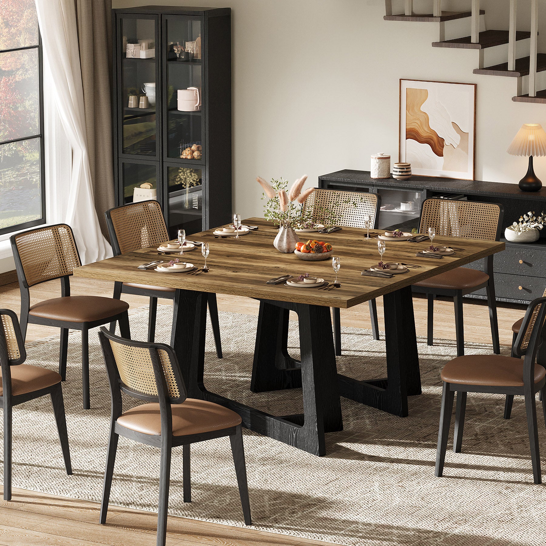 47" Small Dining Table for 2-4 People, Farmhouse Kitchen Table with Sturdy Pedestal Base