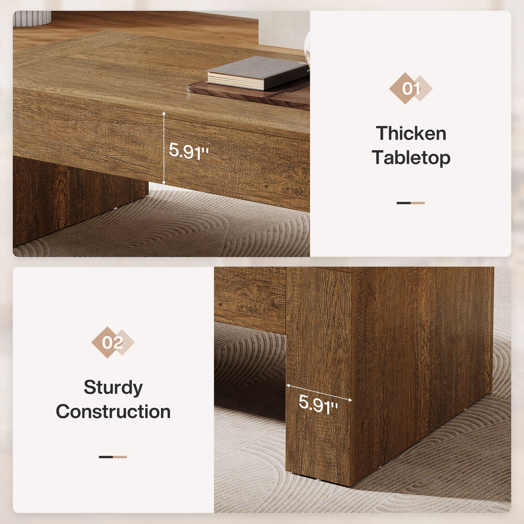 51" Coffee Table, Wood Center Table Simple Cocktail Tea Table