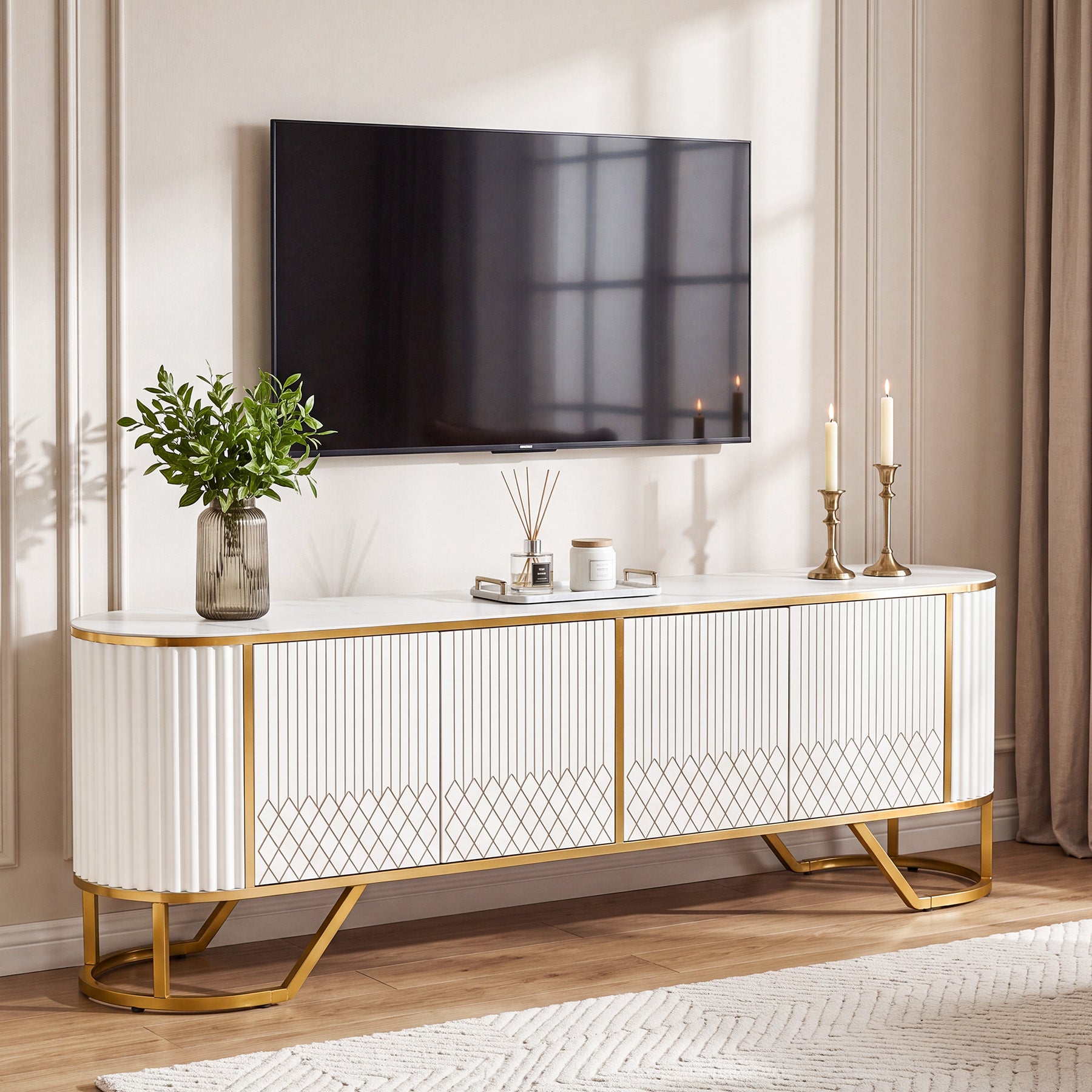 Modern 70.8" TV Stand, Entertainment Center with Storage Cabinet Doors for TV up to 80"