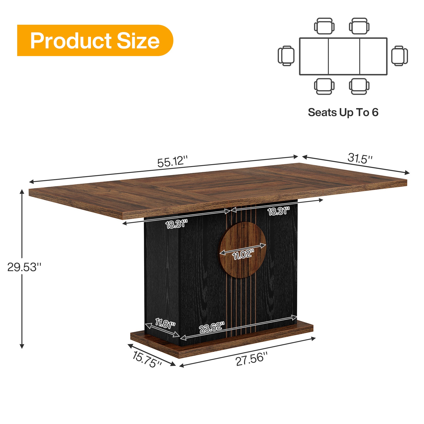 55" Rectangular Dining Table for 4–6 People, Farmhouse Wood Kitchen Table