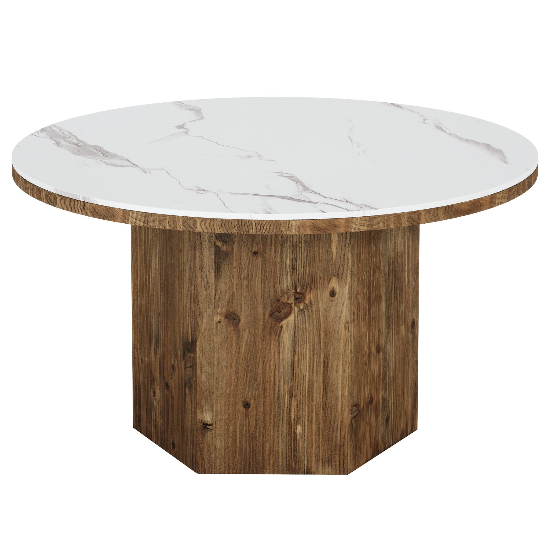 31.5" Round Coffee Table with Sintered Stone Top and Solid Wood Base