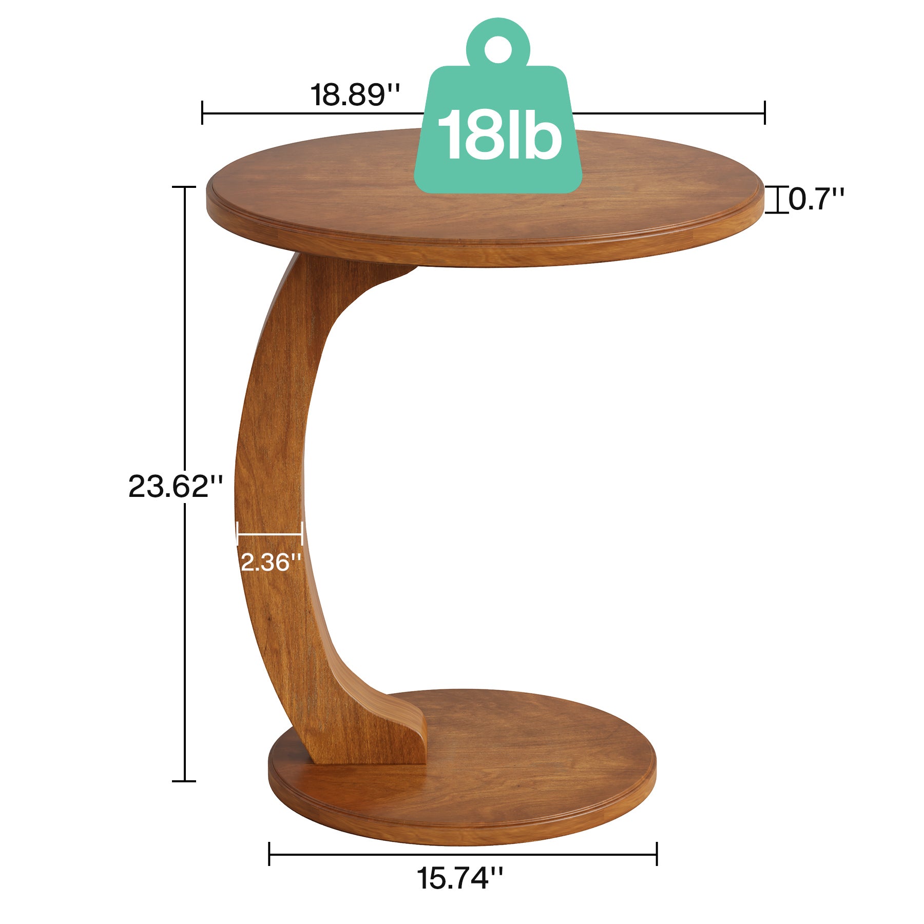 C - Shaped End Table, Round Solid Wood Side Table for Living Room Tribesigns