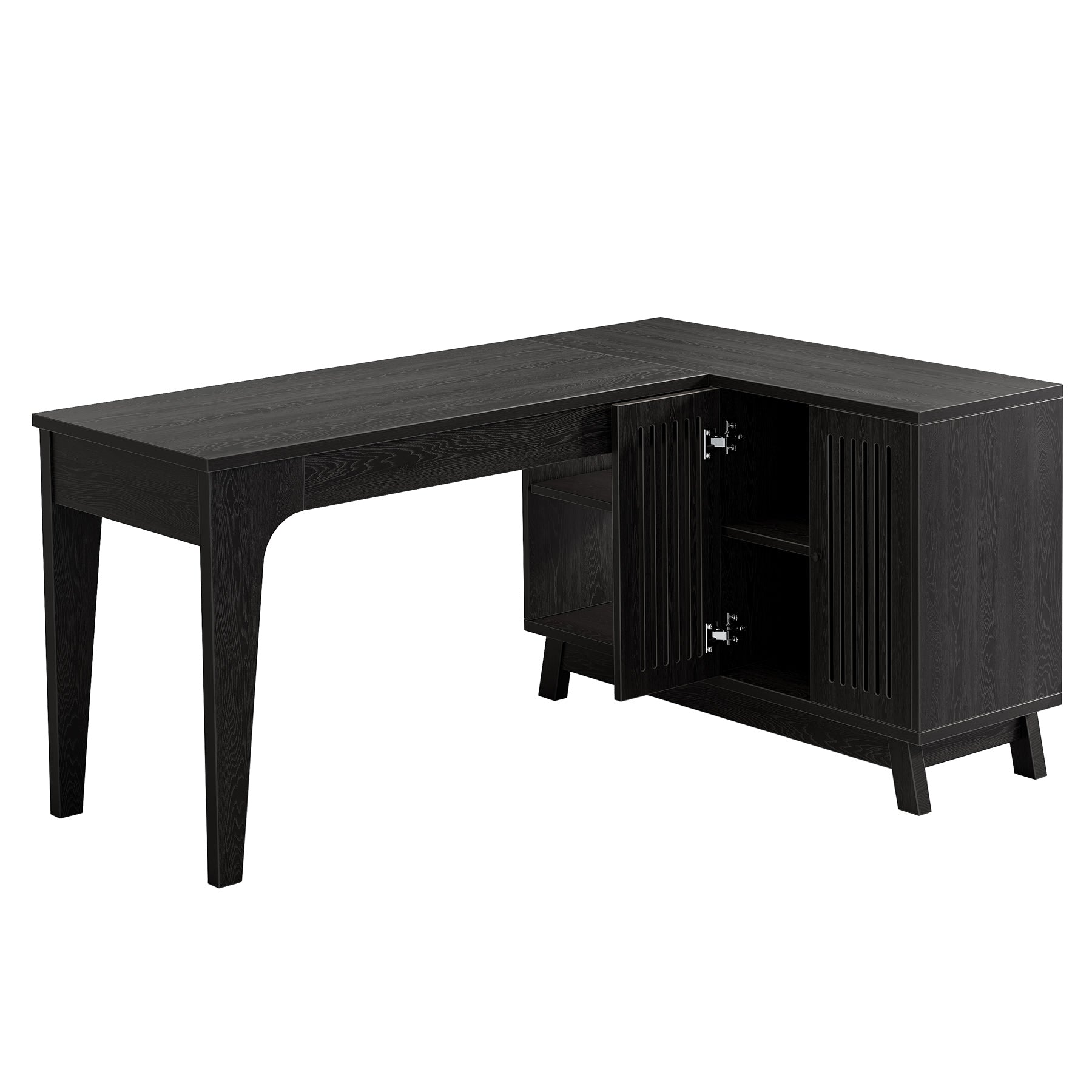 57" L - Shaped Corner Desk, Wood Computer Desk Study Writing Table with Cabinet Tribesigns