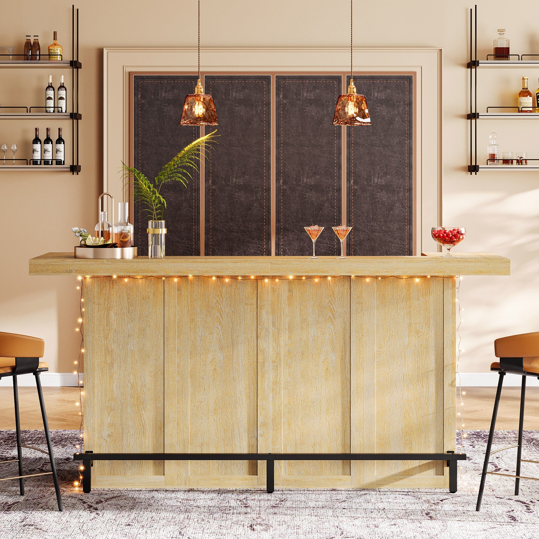 70.9" Bar Table, Modern Liquor Cabinet with 4-Tier Storage Shelves