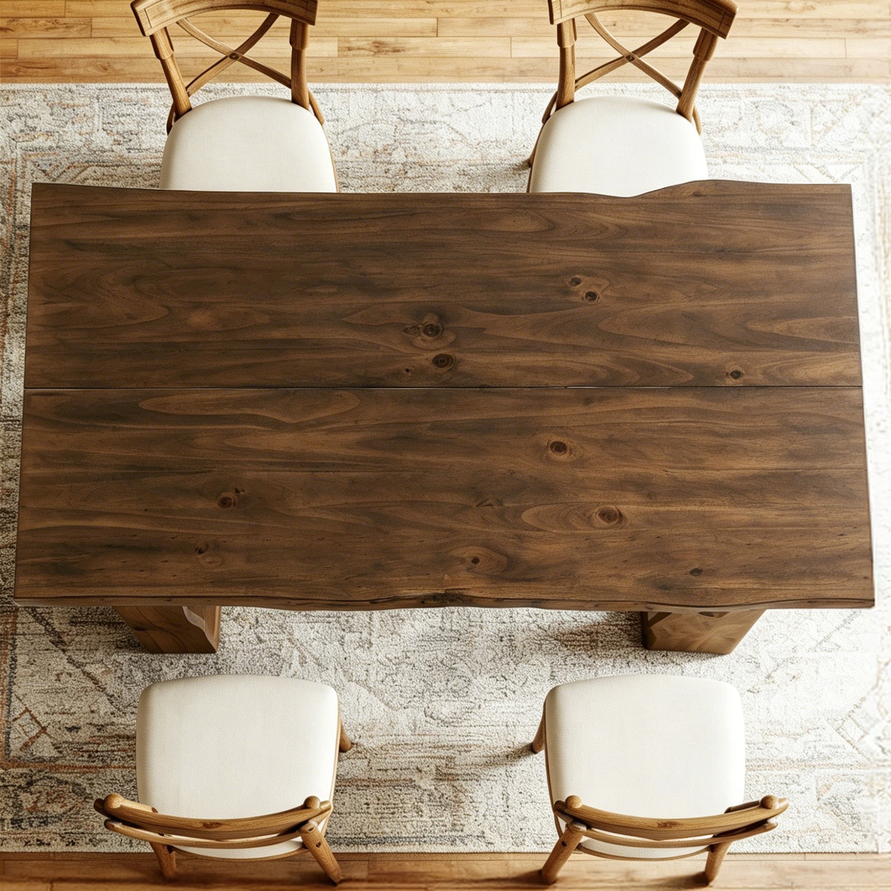 63" Solid Wood Live Edge Dining Table for 6, Rustic Modern Kitchen & Dining Room Table with Sculptural Legs
