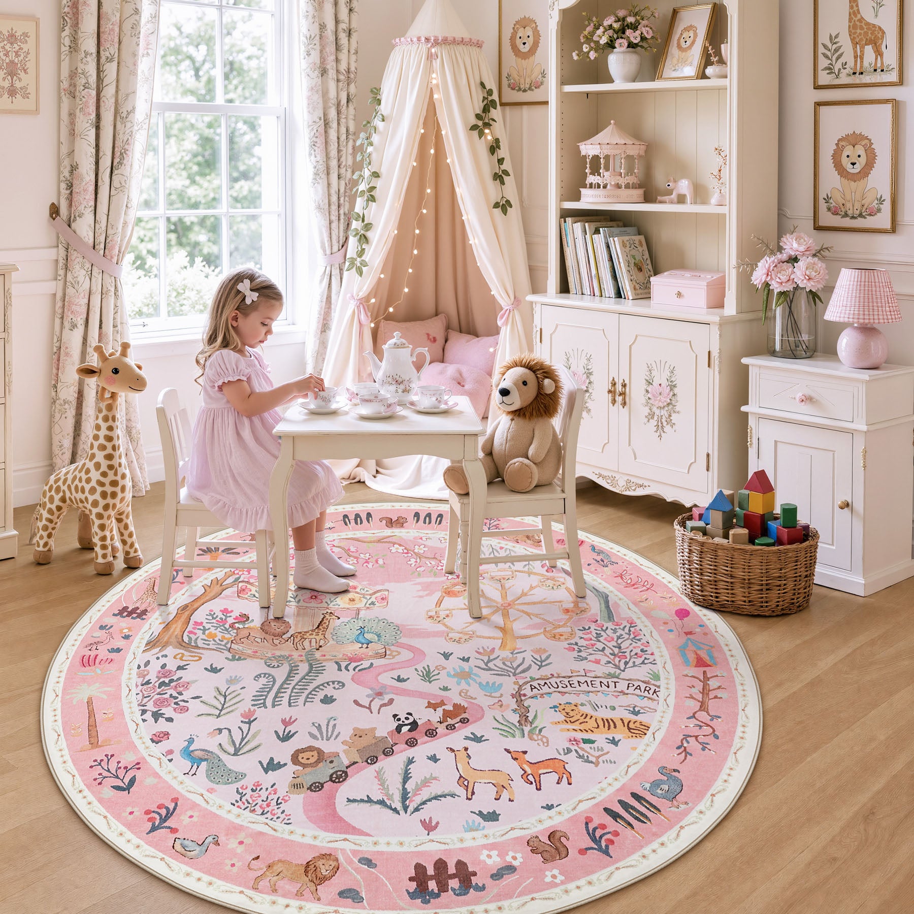 Animal Floral Rug, Soft Washable Area Rug with Non-Slip Backing for Living Room, Bedroom