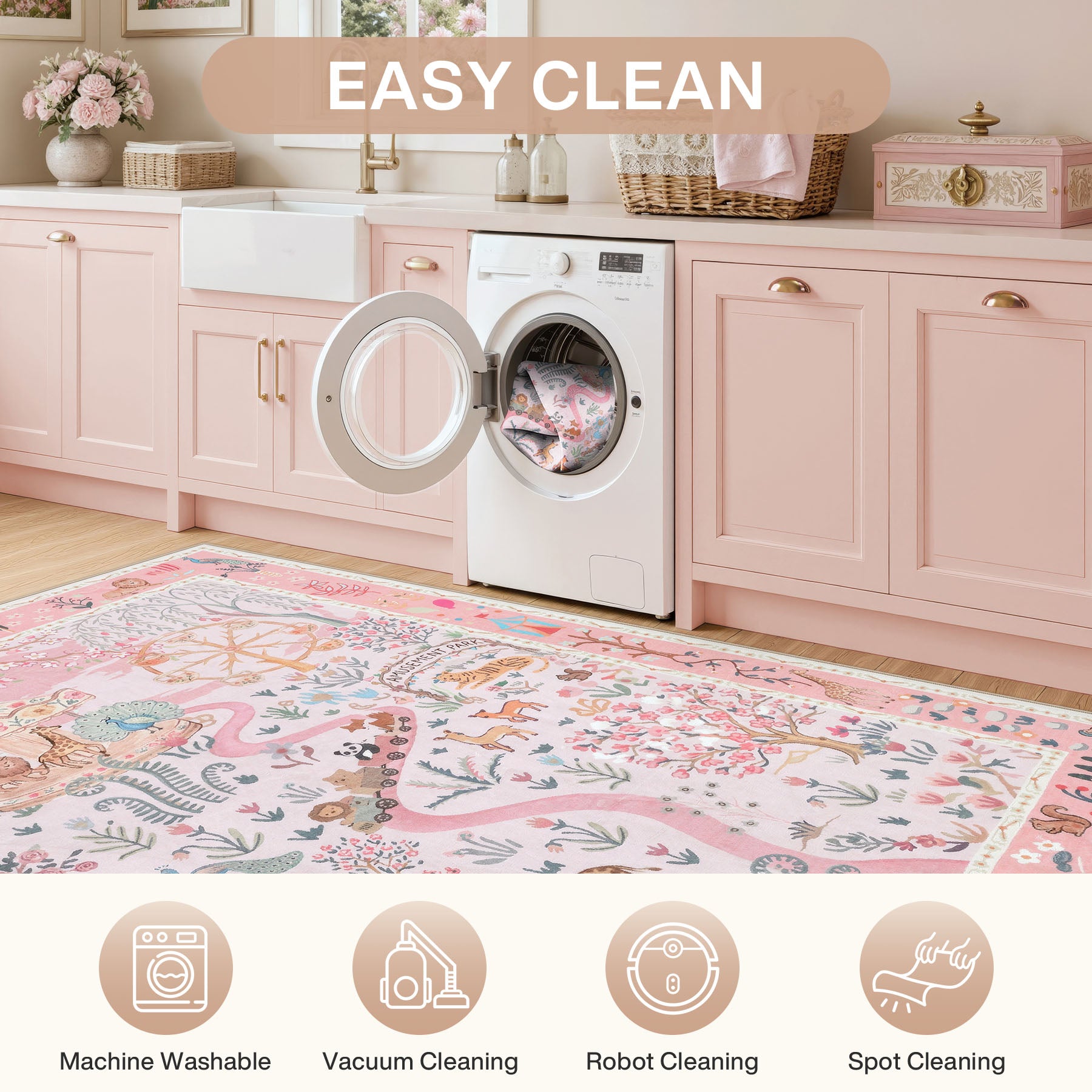 Animal Floral Rug, Soft Washable Area Rug with Non-Slip Backing for Living Room, Bedroom
