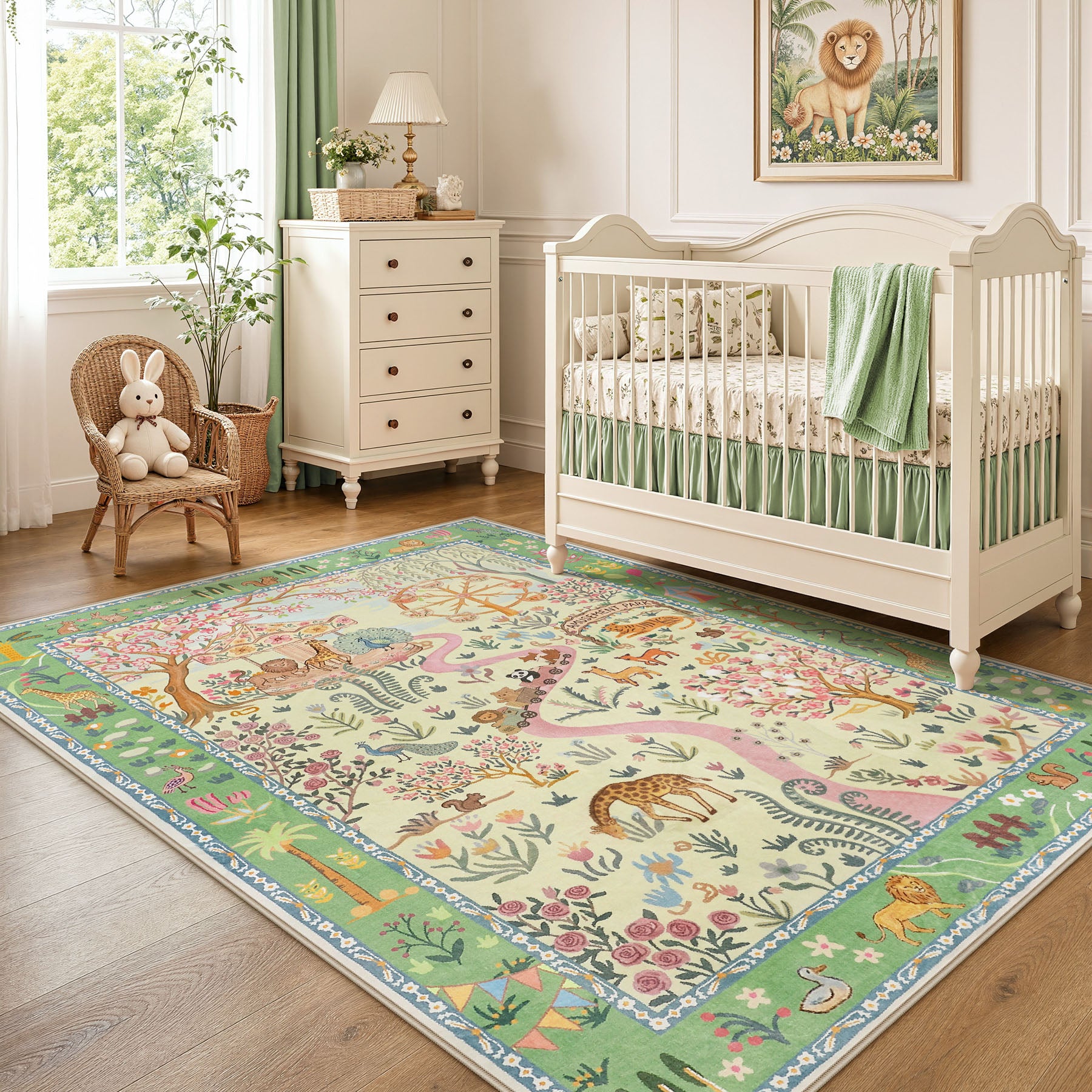 Animal Floral Rug, Soft Washable Area Rug with Non-Slip Backing for Living Room, Bedroom