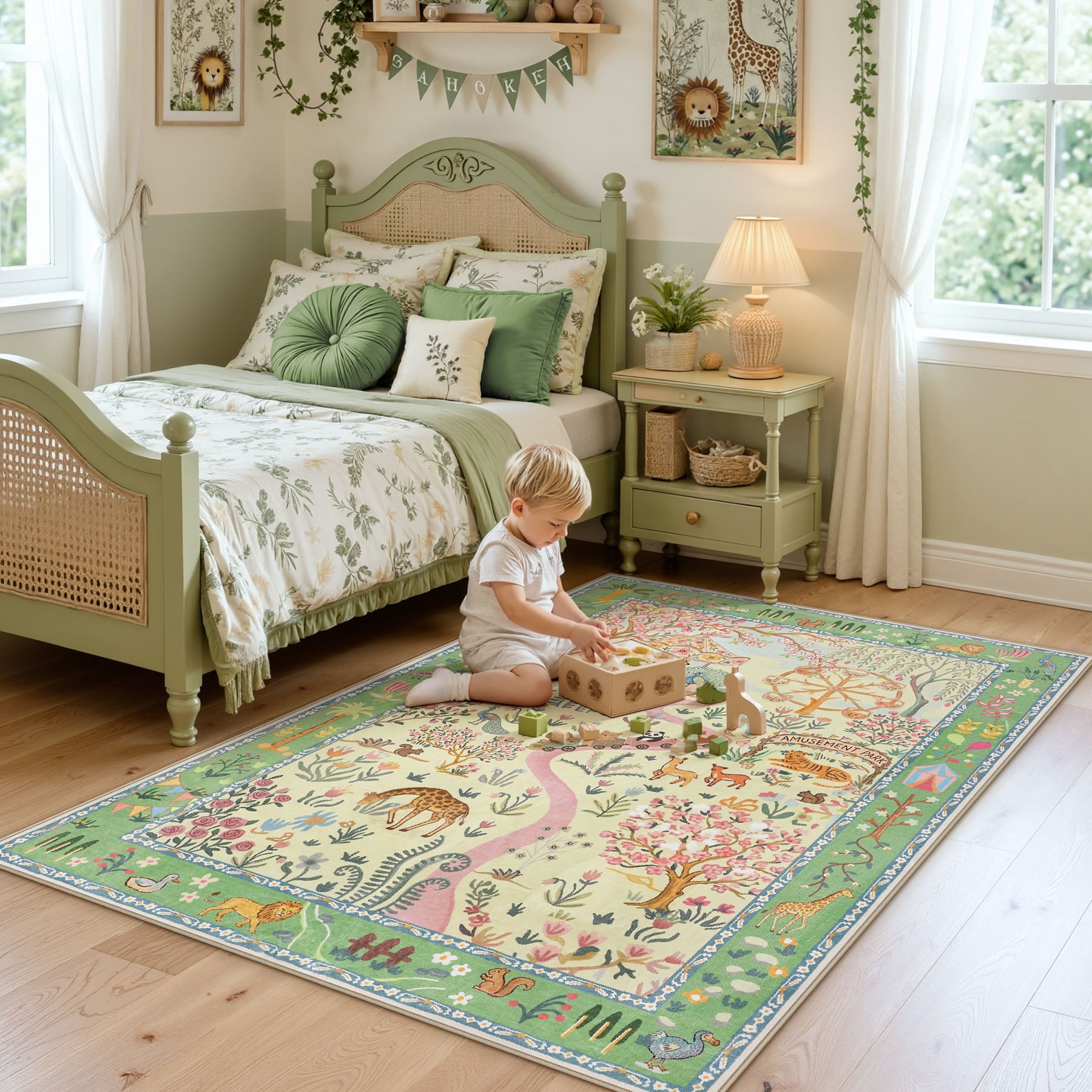Animal Floral Rug, Soft Washable Area Rug with Non-Slip Backing for Living Room, Bedroom