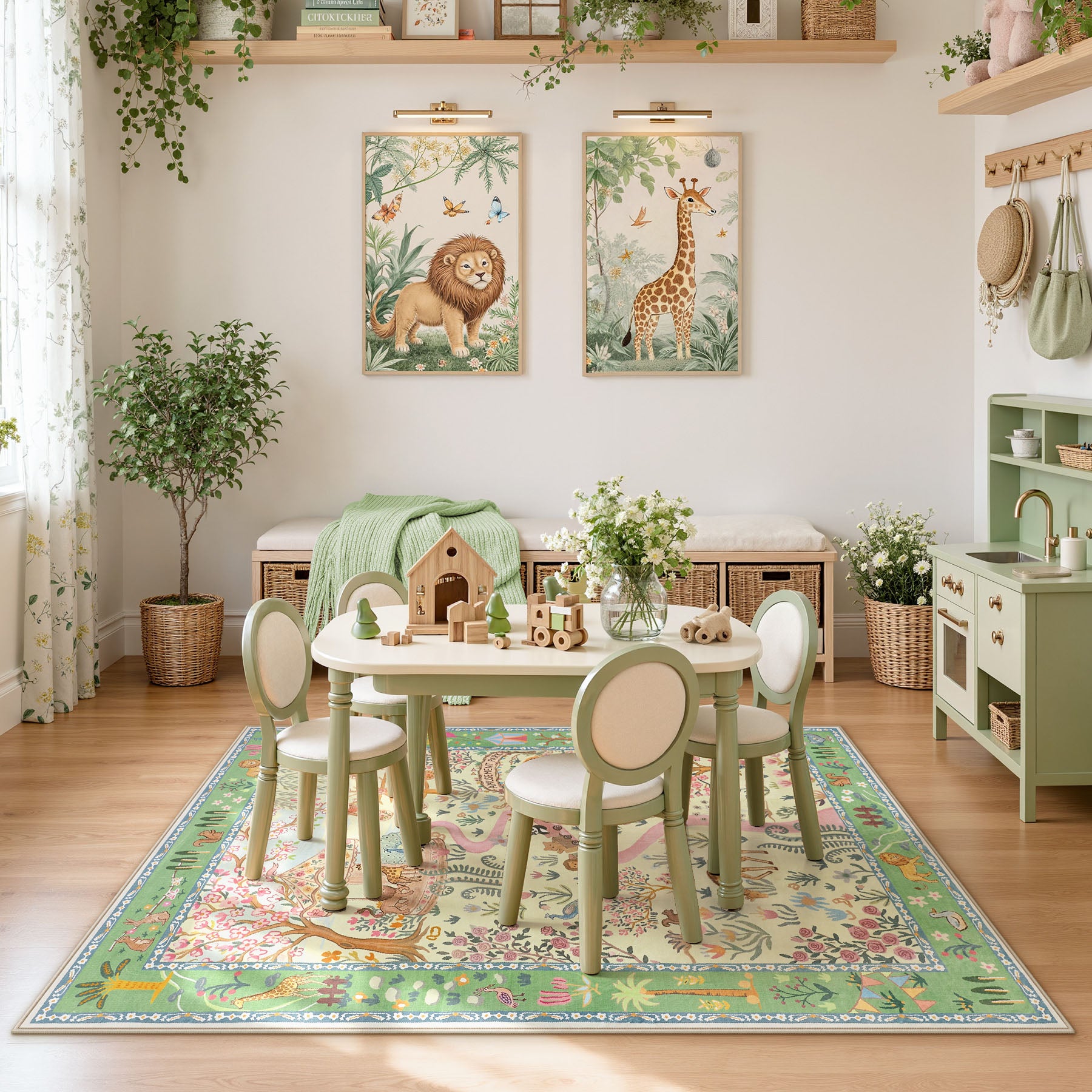 Animal Floral Rug, Soft Washable Area Rug with Non-Slip Backing for Living Room, Bedroom