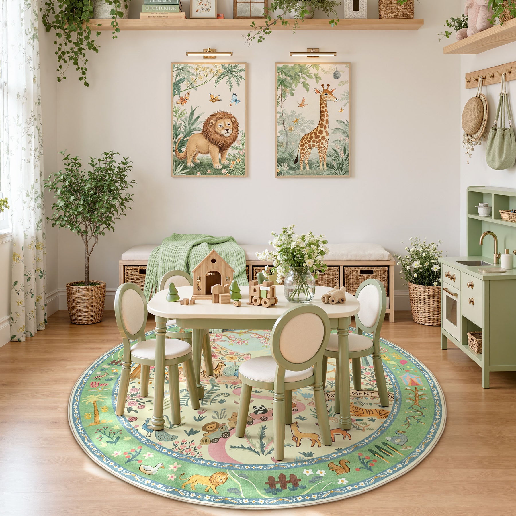 Animal Floral Rug, Soft Washable Area Rug with Non-Slip Backing for Living Room, Bedroom