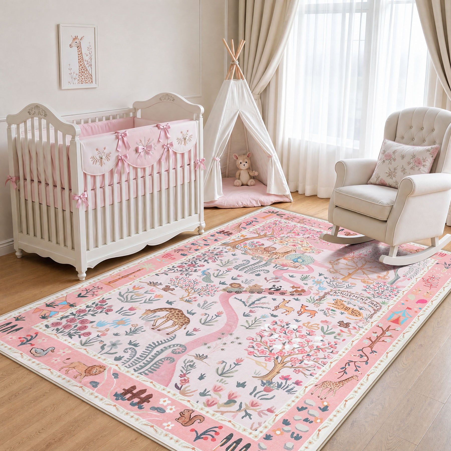 Animal Floral Rug, Soft Washable Area Rug with Non-Slip Backing for Living Room, Bedroom