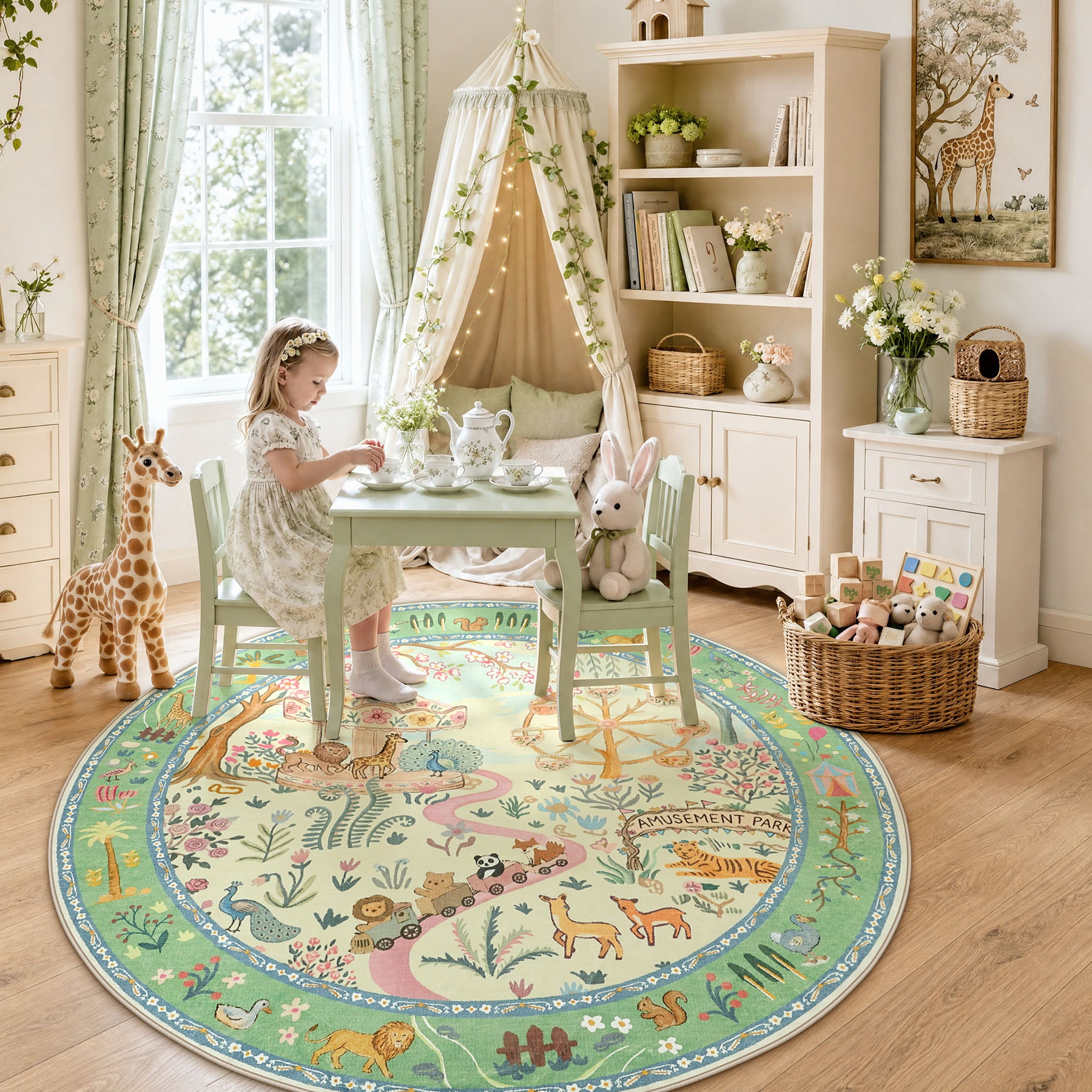 Animal Floral Rug, Soft Washable Area Rug with Non-Slip Backing for Living Room, Bedroom