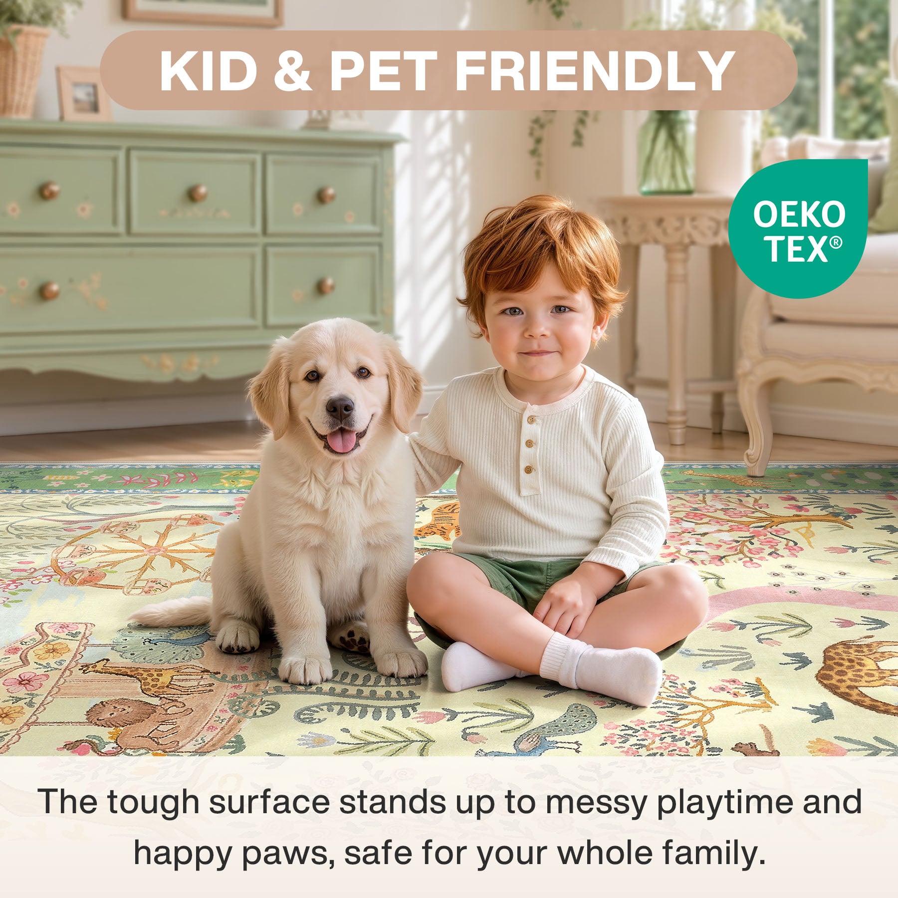 Animal Floral Rug, Soft Washable Area Rug with Non-Slip Backing for Living Room, Bedroom