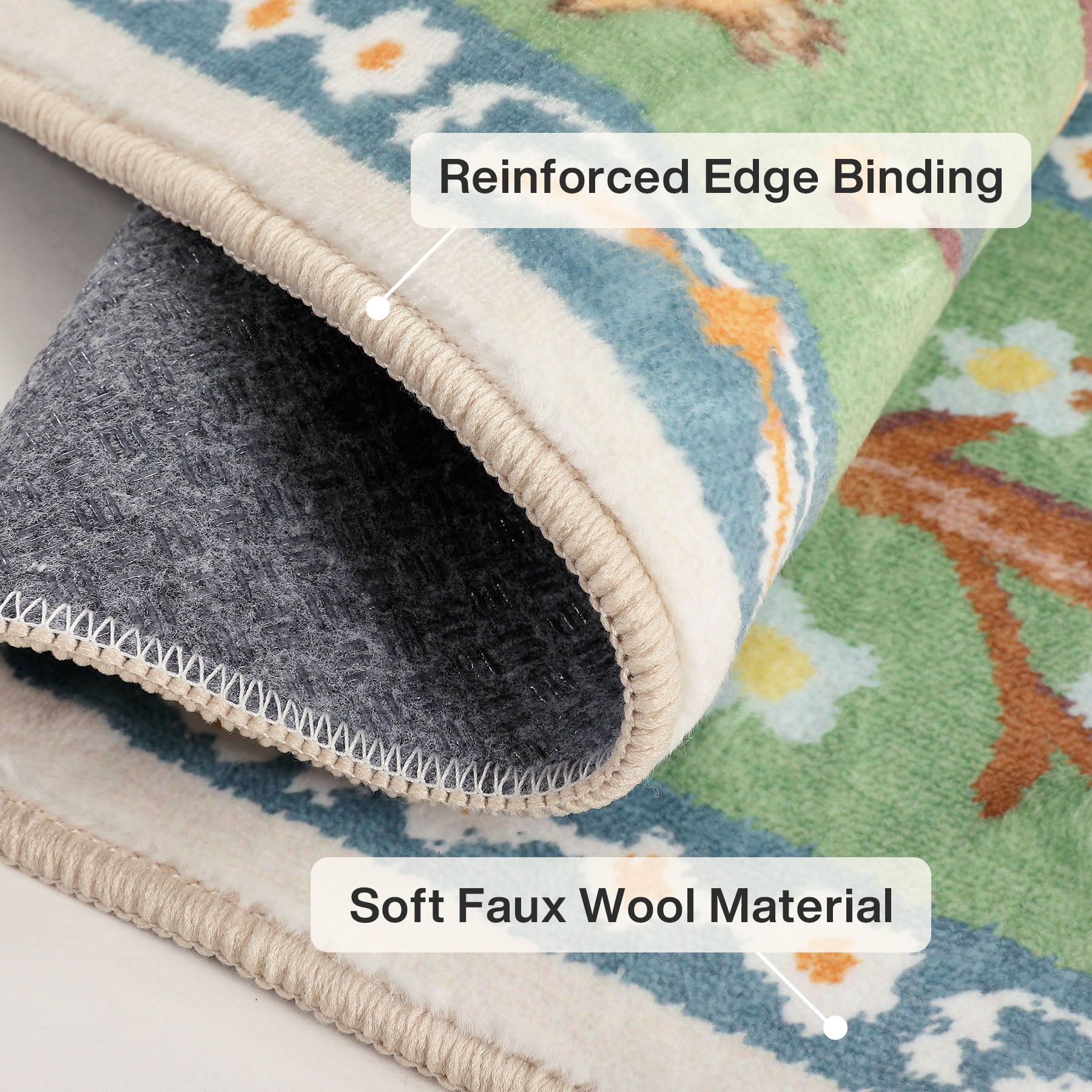 Animal Floral Rug, Soft Washable Area Rug with Non-Slip Backing for Living Room, Bedroom