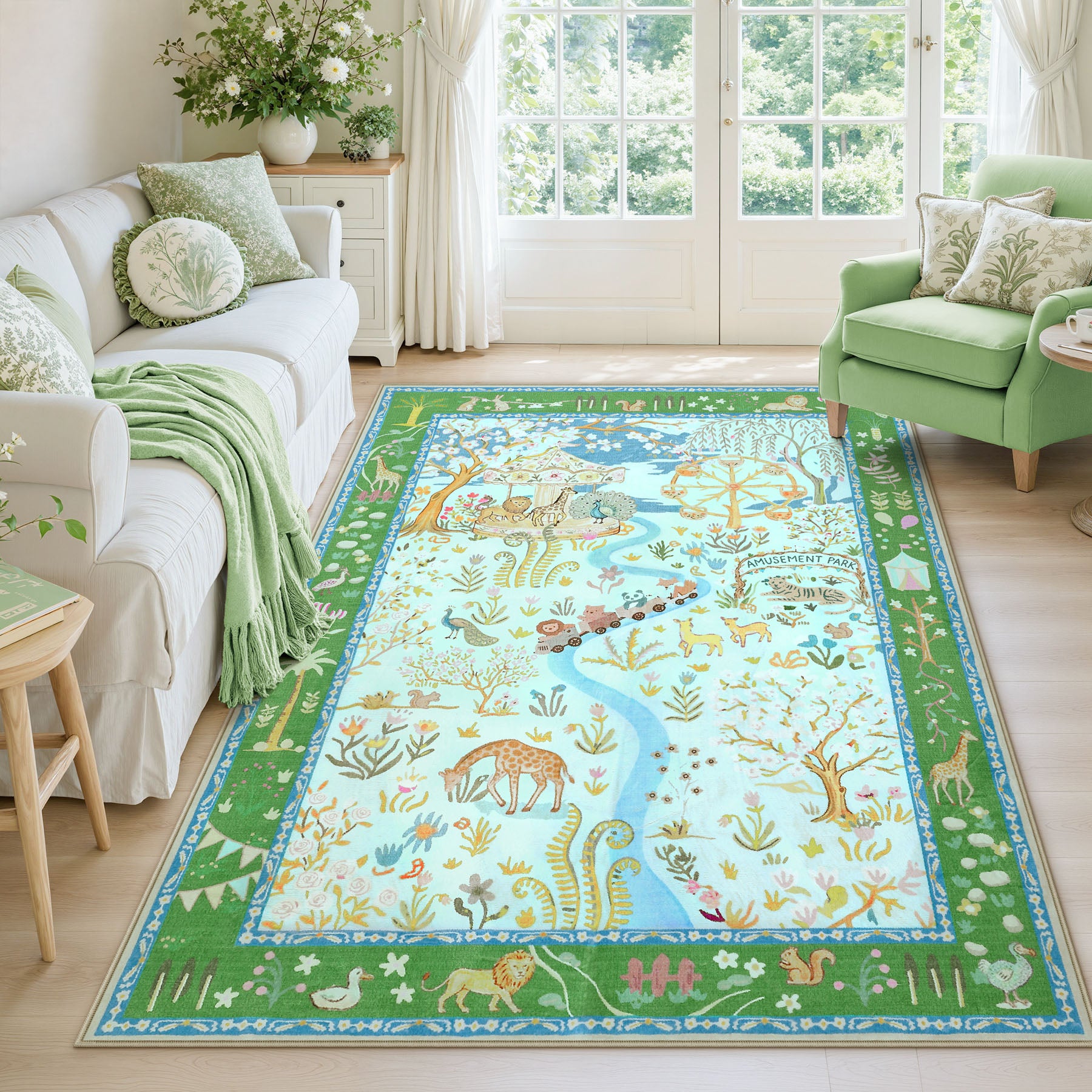 Animal Floral Rug, Soft Washable Area Rug with Non-Slip Backing for Living Room, Bedroom