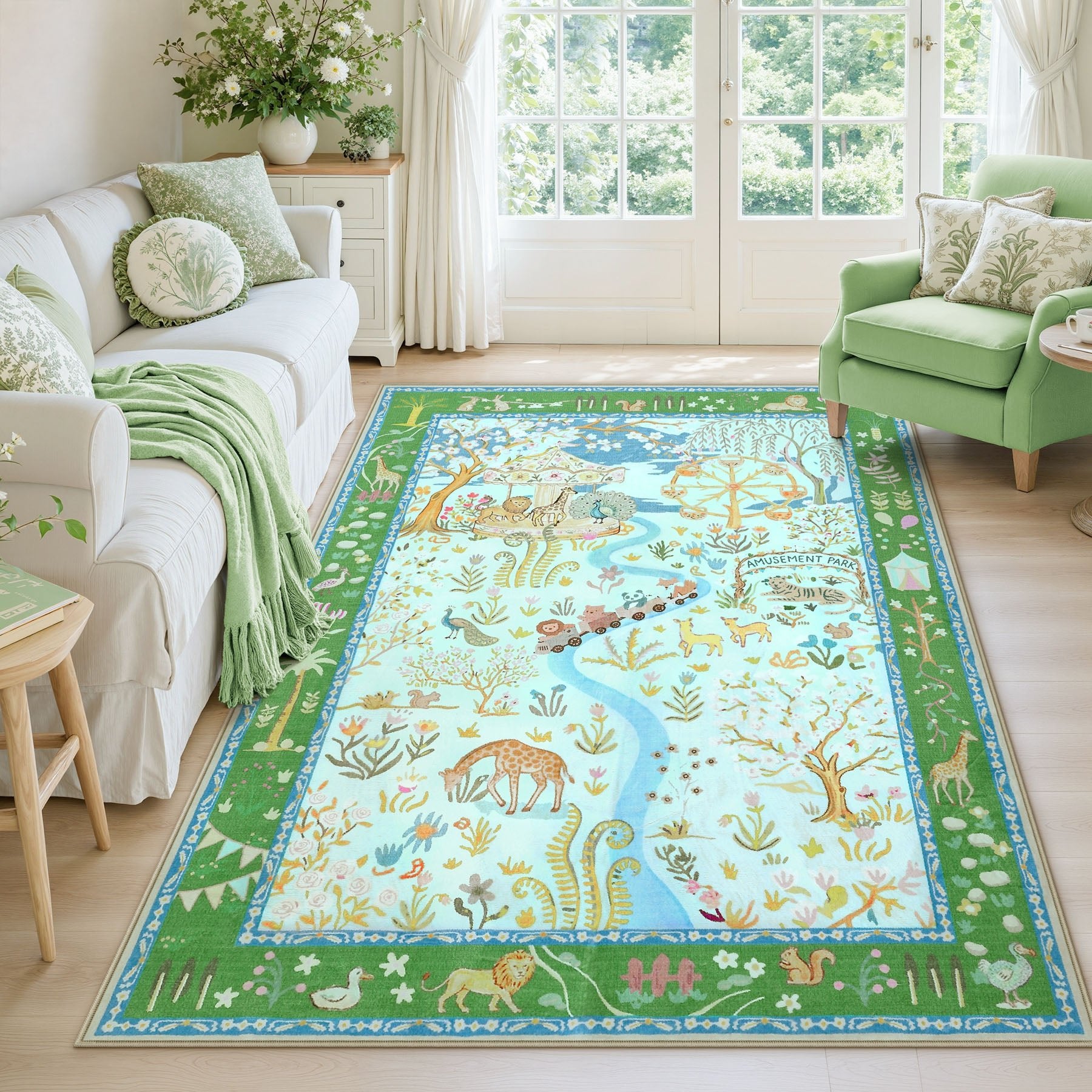 Animal Floral Rug, Soft Washable Area Rug with Non-Slip Backing for Living Room, Bedroom