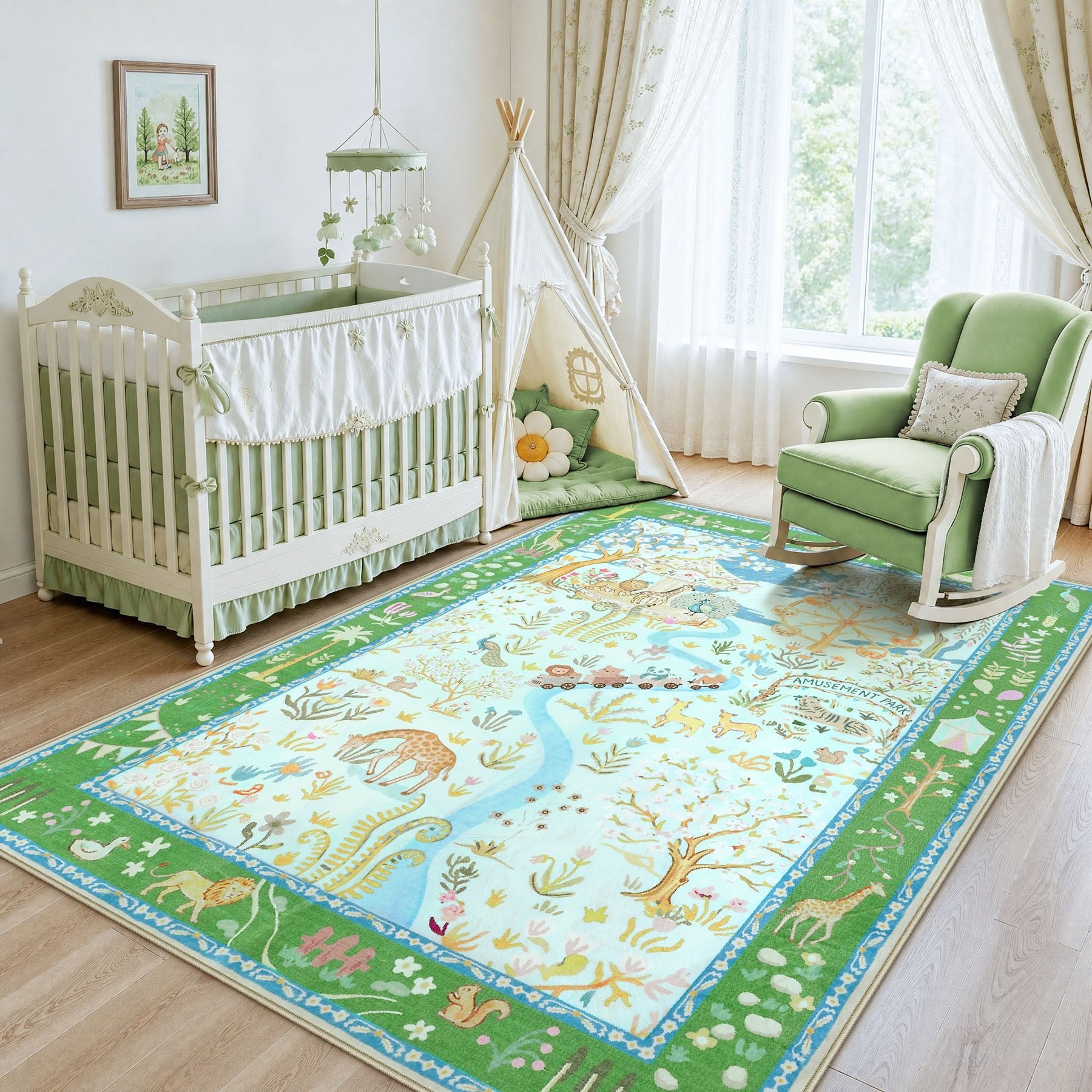 Animal Floral Rug, Soft Washable Area Rug with Non-Slip Backing for Living Room, Bedroom