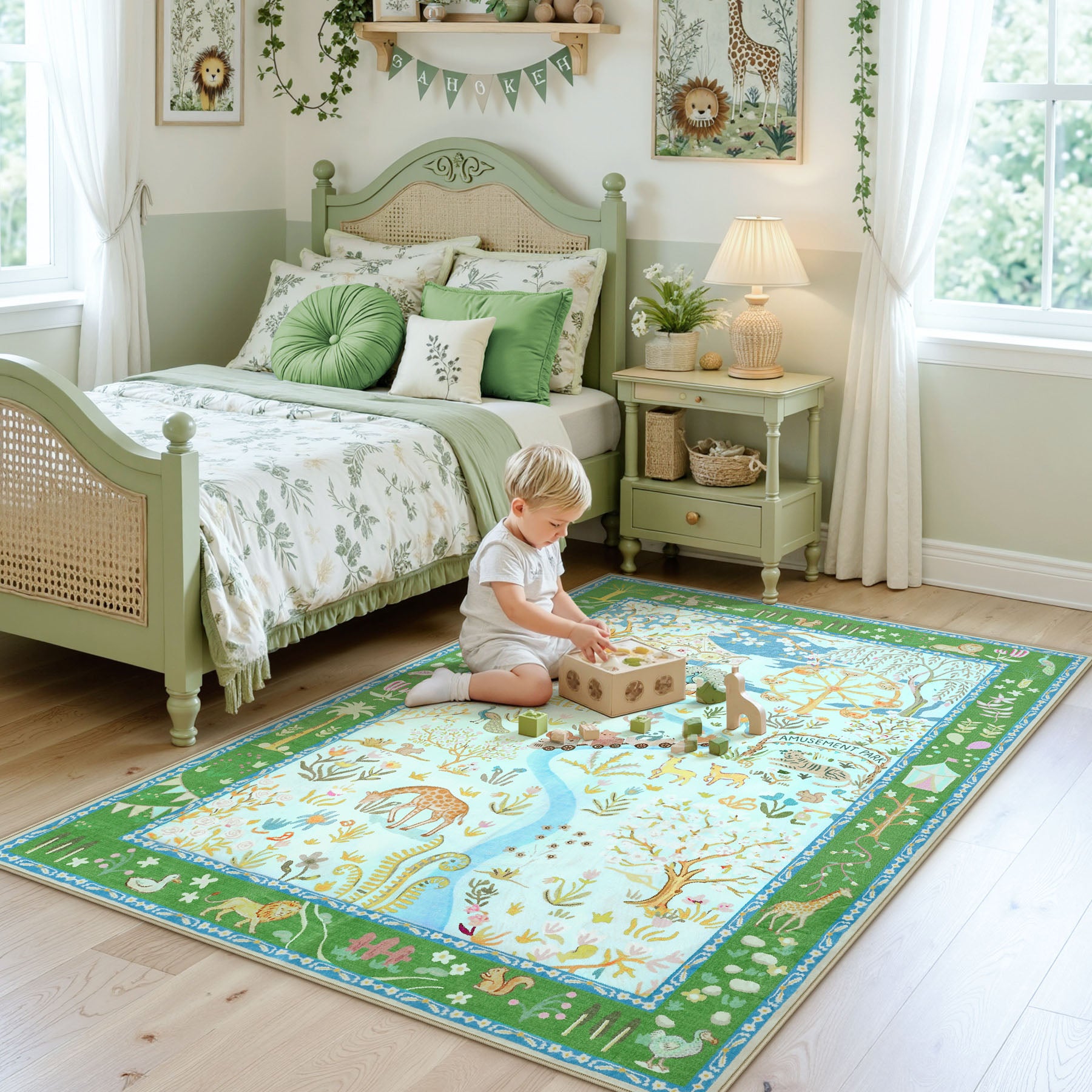 Animal Floral Rug, Soft Washable Area Rug with Non-Slip Backing for Living Room, Bedroom
