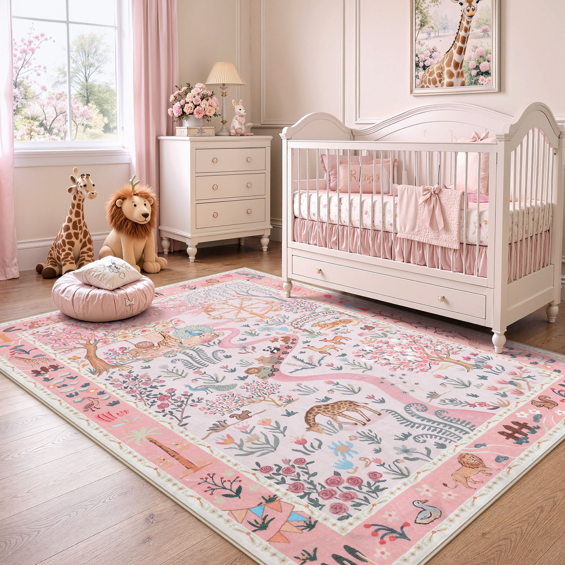 Animal Floral Rug, Soft Washable Area Rug with Non-Slip Backing for Living Room, Bedroom