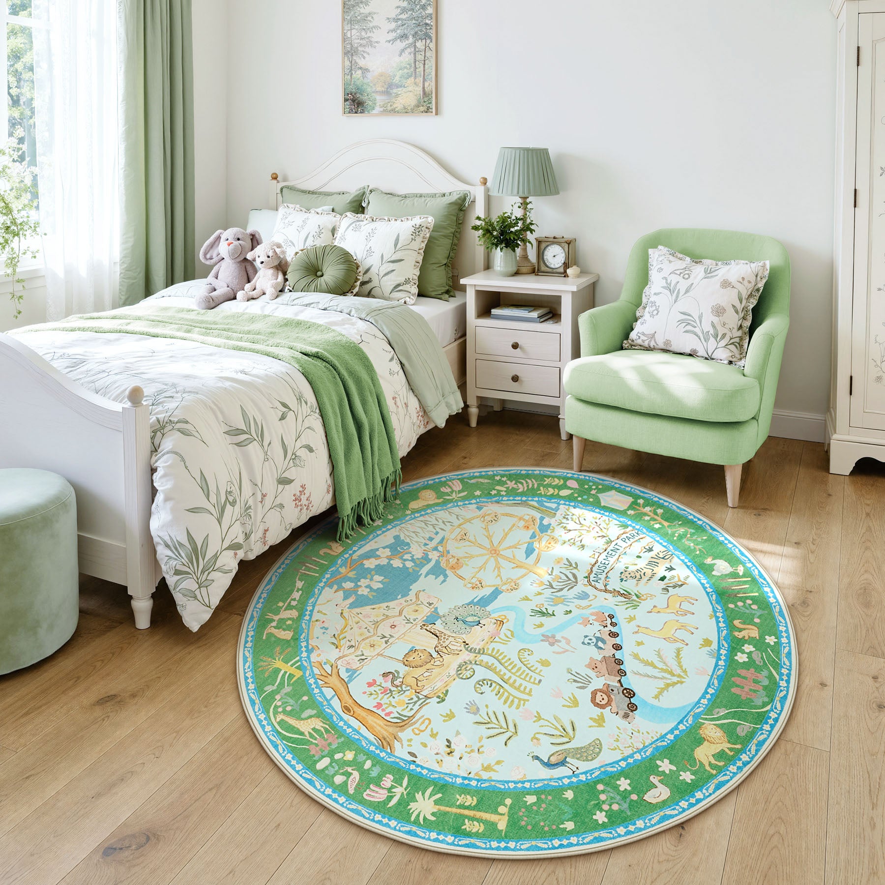Animal Floral Rug, Soft Washable Area Rug with Non-Slip Backing for Living Room, Bedroom