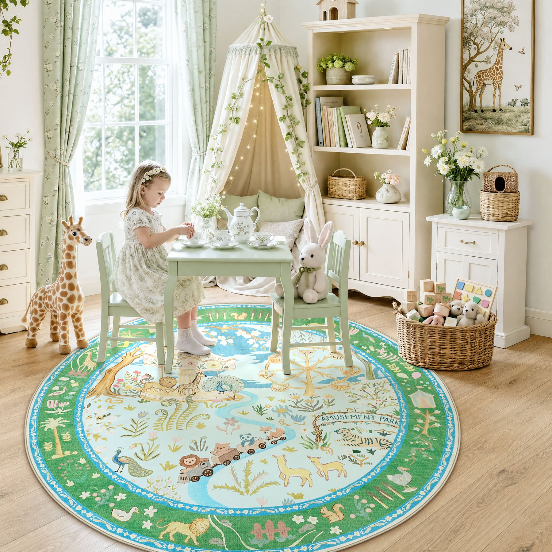 Animal Floral Rug, Soft Washable Area Rug with Non-Slip Backing for Living Room, Bedroom
