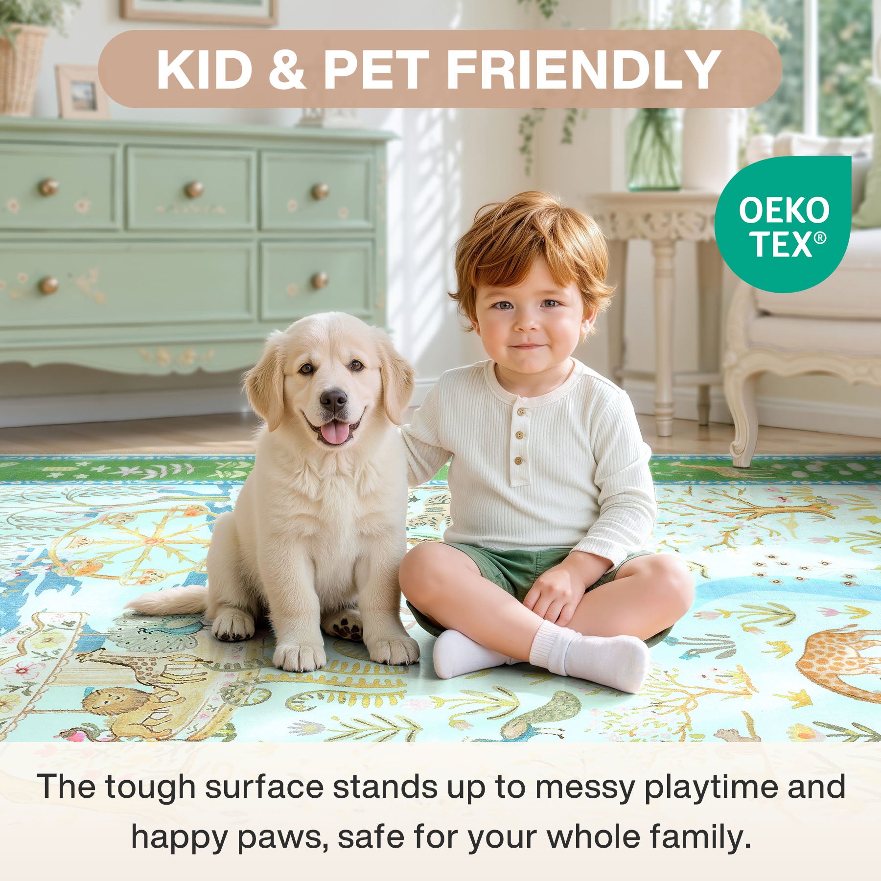 Animal Floral Rug, Soft Washable Area Rug with Non-Slip Backing for Living Room, Bedroom