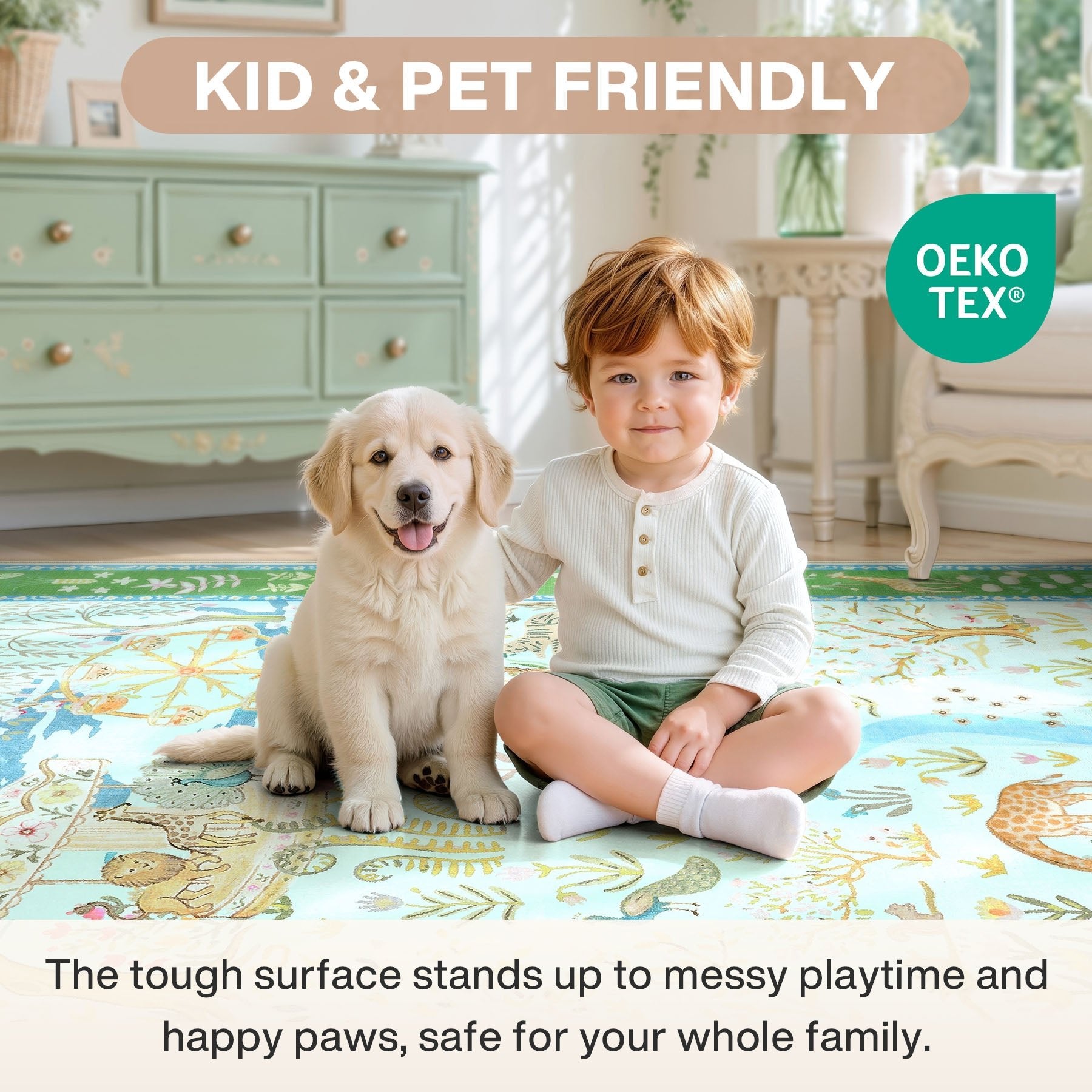 Animal Floral Rug, Soft Washable Area Rug with Non-Slip Backing for Living Room, Bedroom