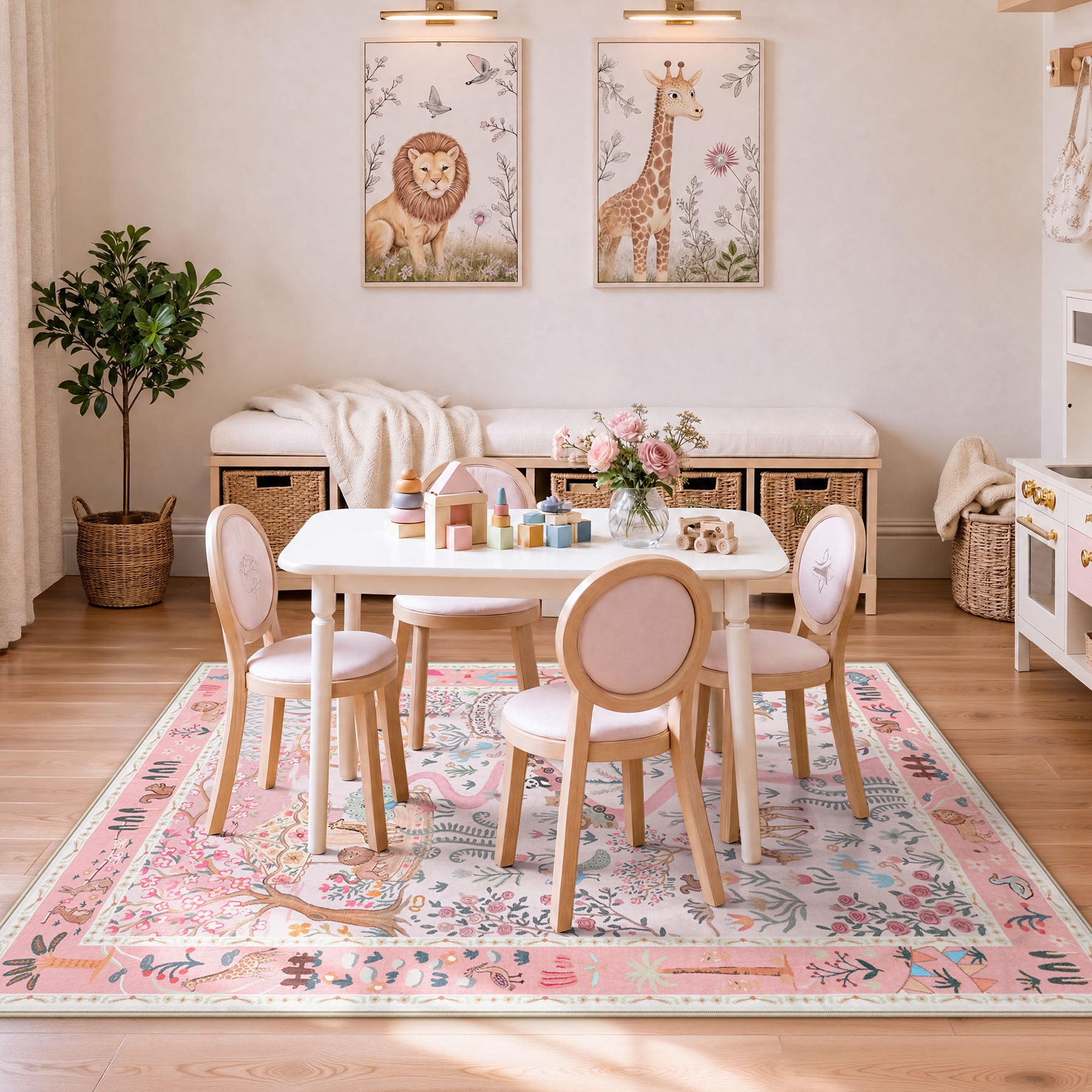 Animal Floral Rug, Soft Washable Area Rug with Non-Slip Backing for Living Room, Bedroom