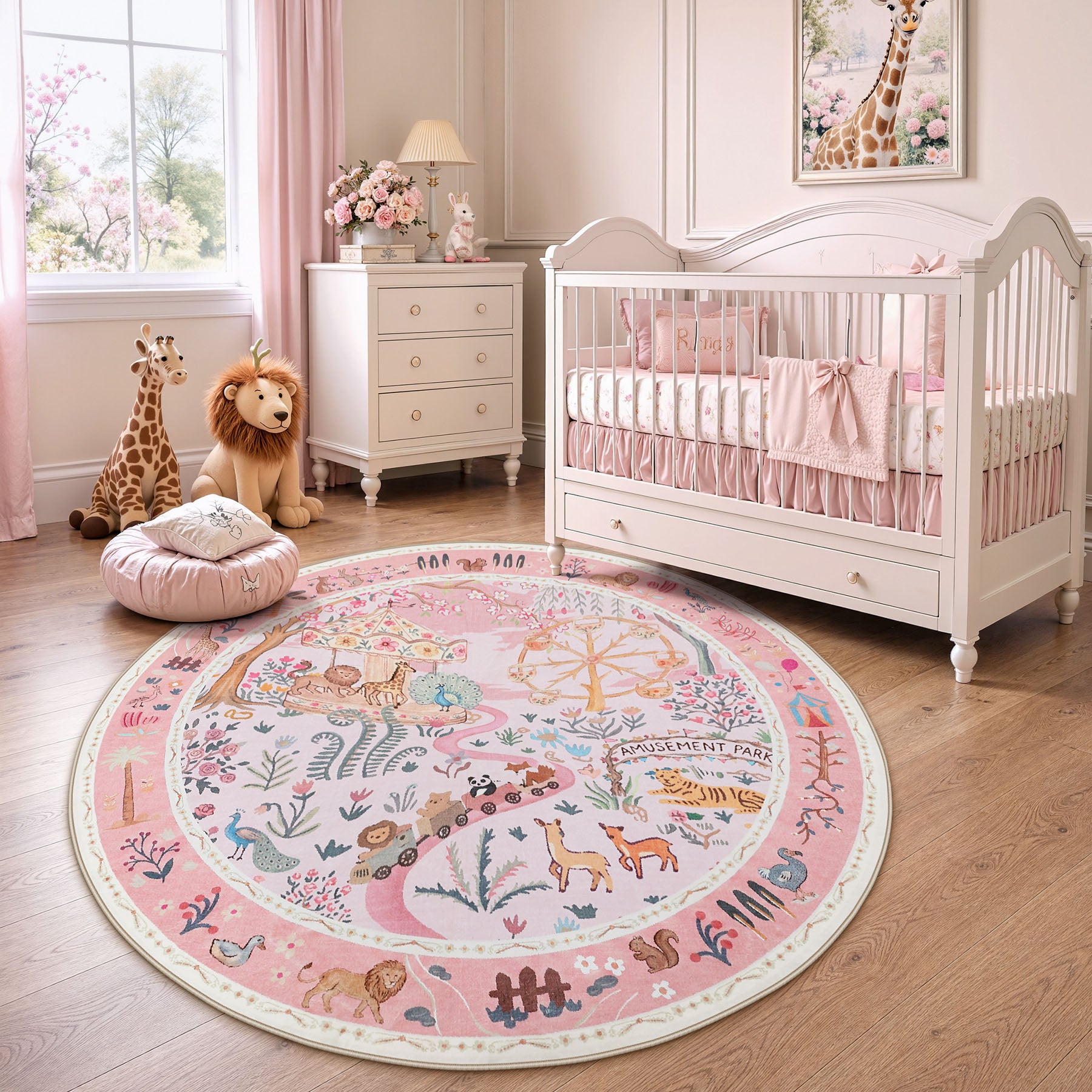 Animal Floral Rug, Soft Washable Area Rug with Non-Slip Backing for Living Room, Bedroom