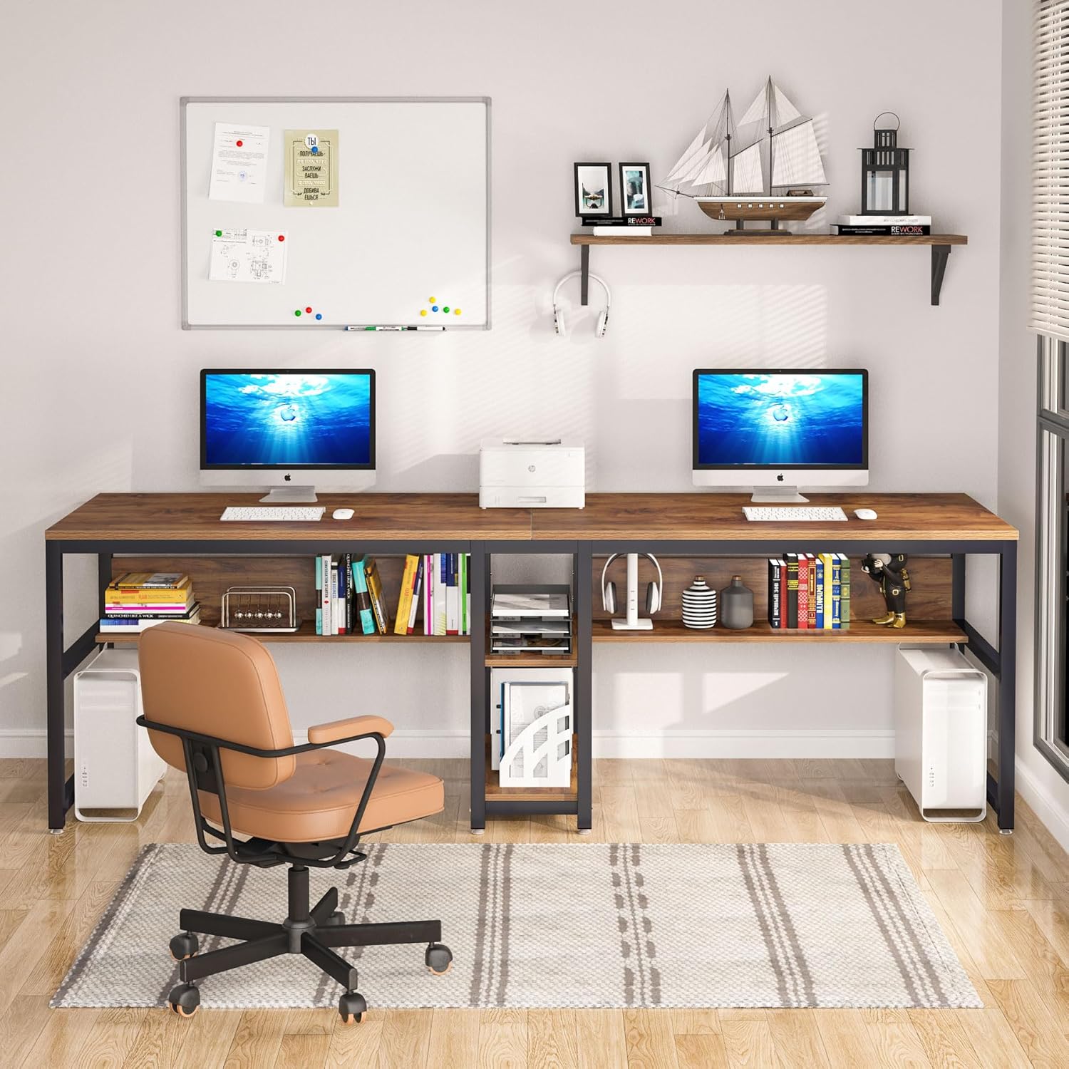 78.7" Two Person Desk, Computer Desk Double Workstation with Shelves