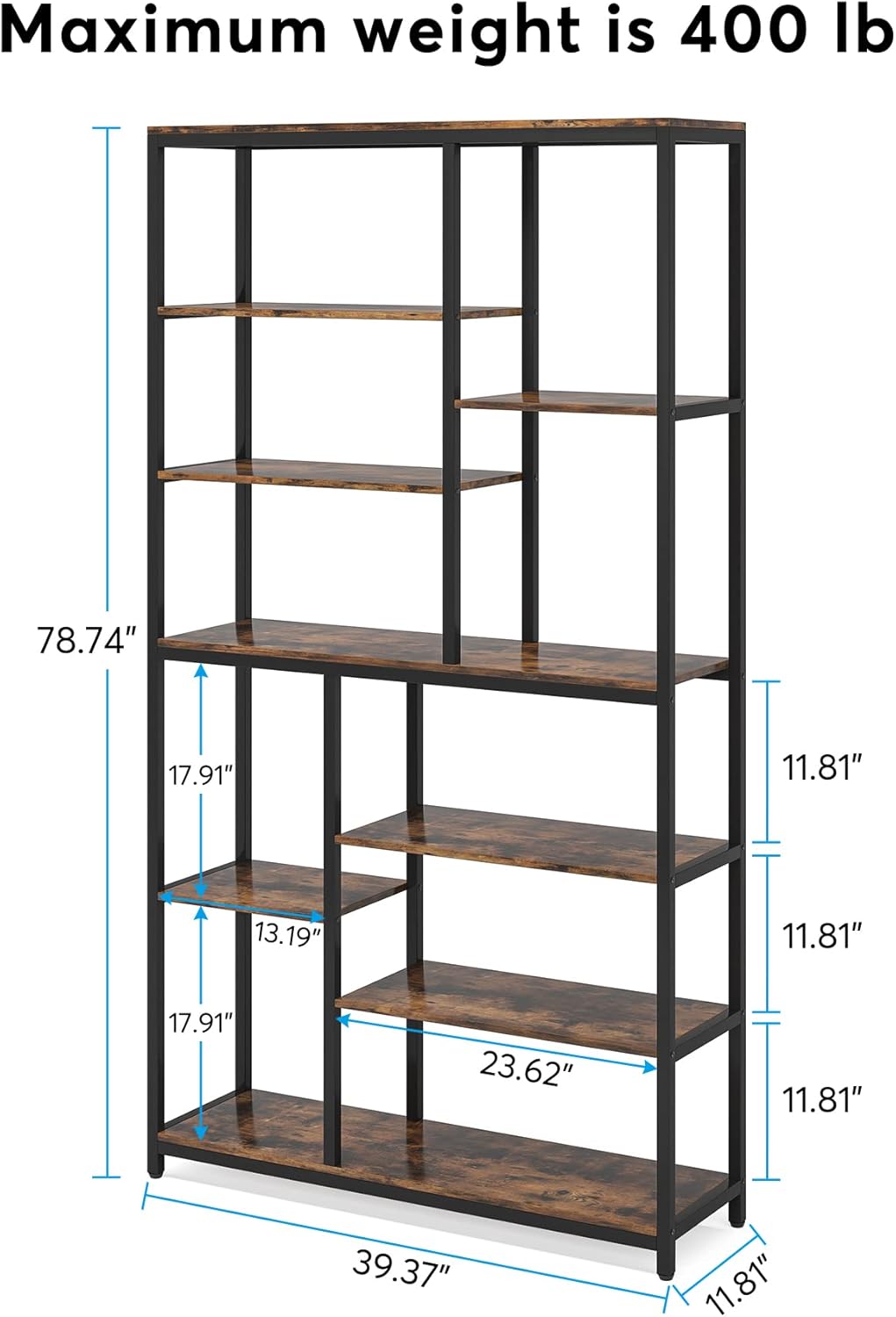 79" Tall Bookshelf, 8 - Tier Staggered Etagere Bookcase Shelving Unit Tribesigns