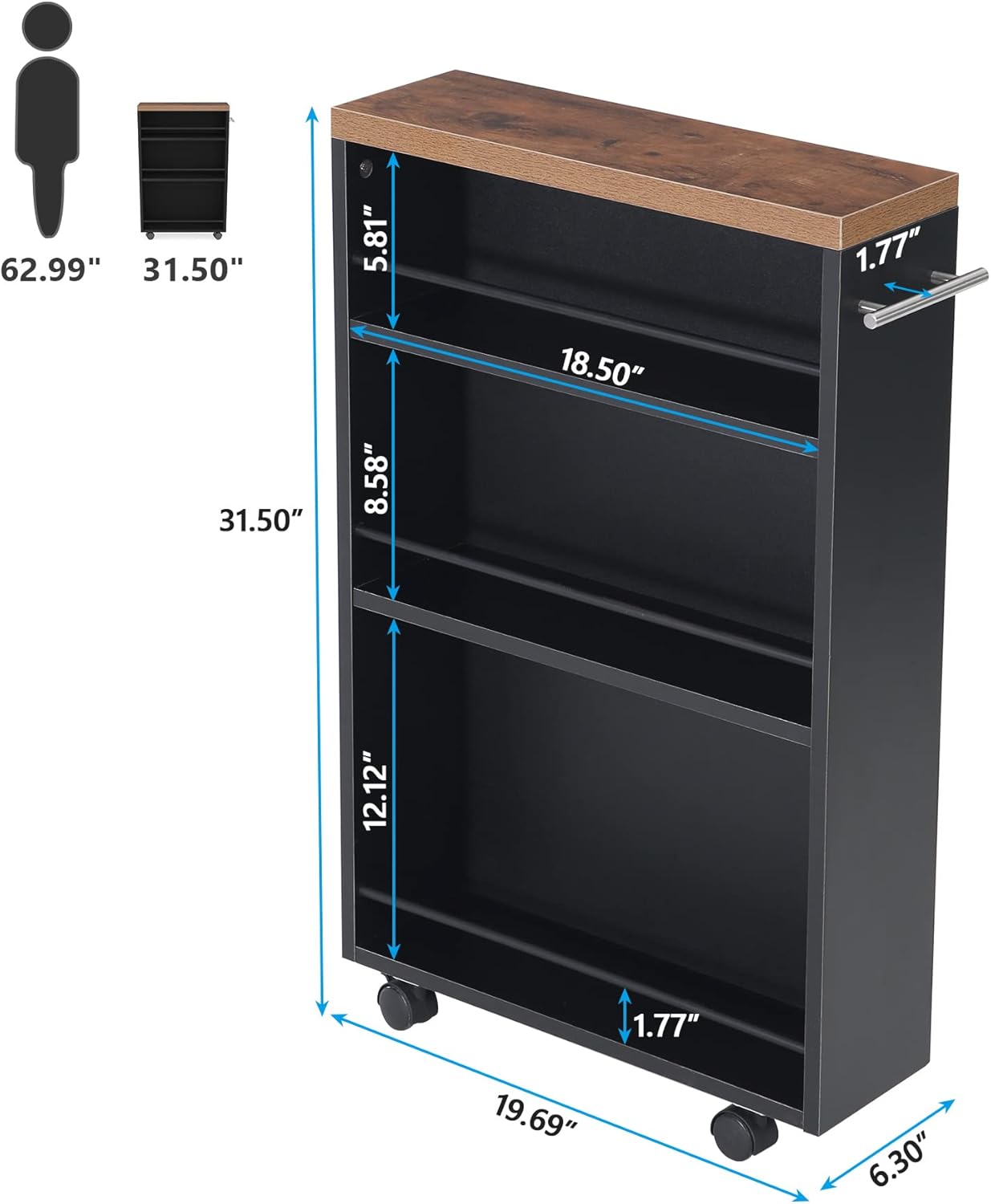 4 - Tier Storage Cart, Slim Rolling Narrow Kitchen Cart for Small Place Tribesigns