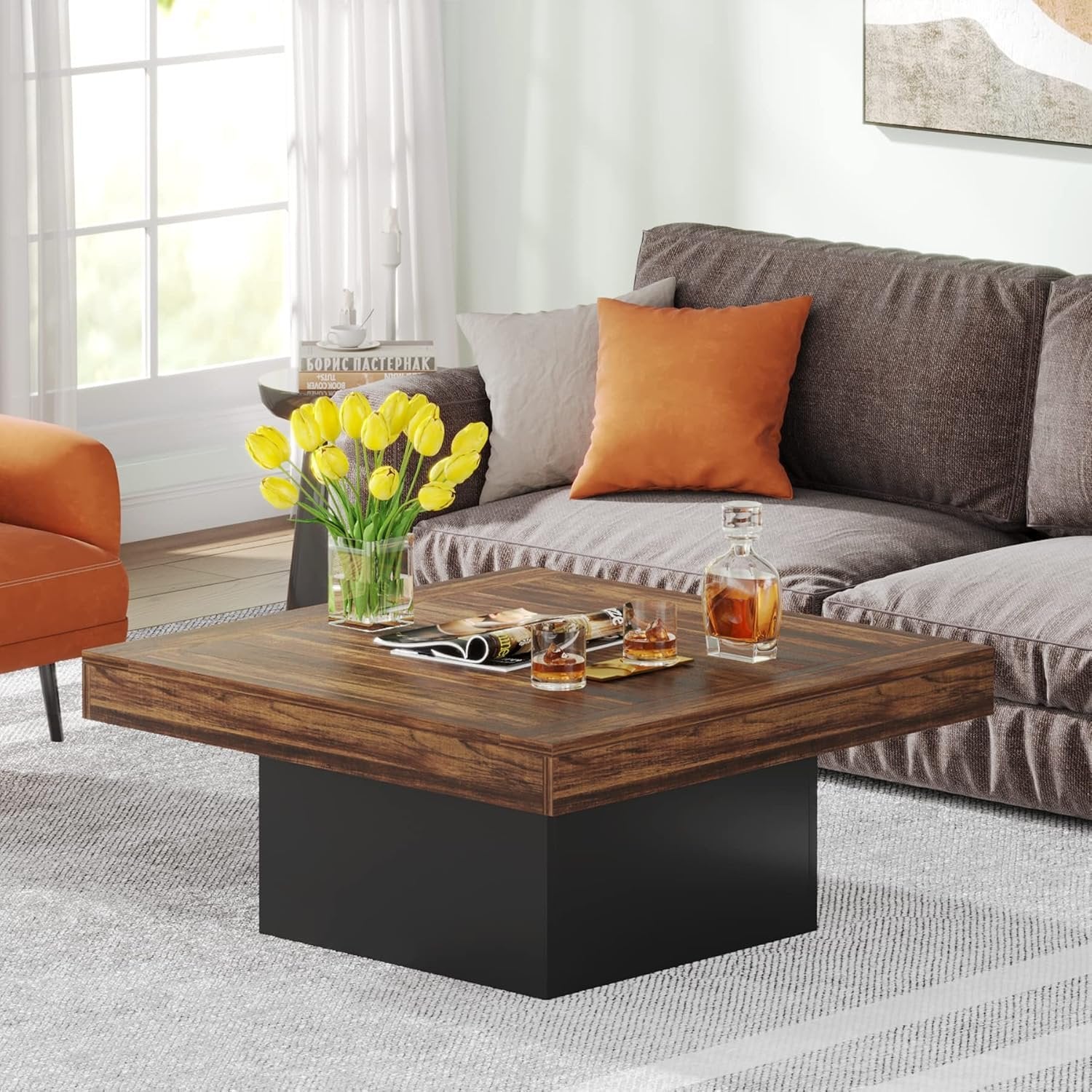 Wood End Table, 3-Drawer Side Table NightStand with 3 Rattan Drawers