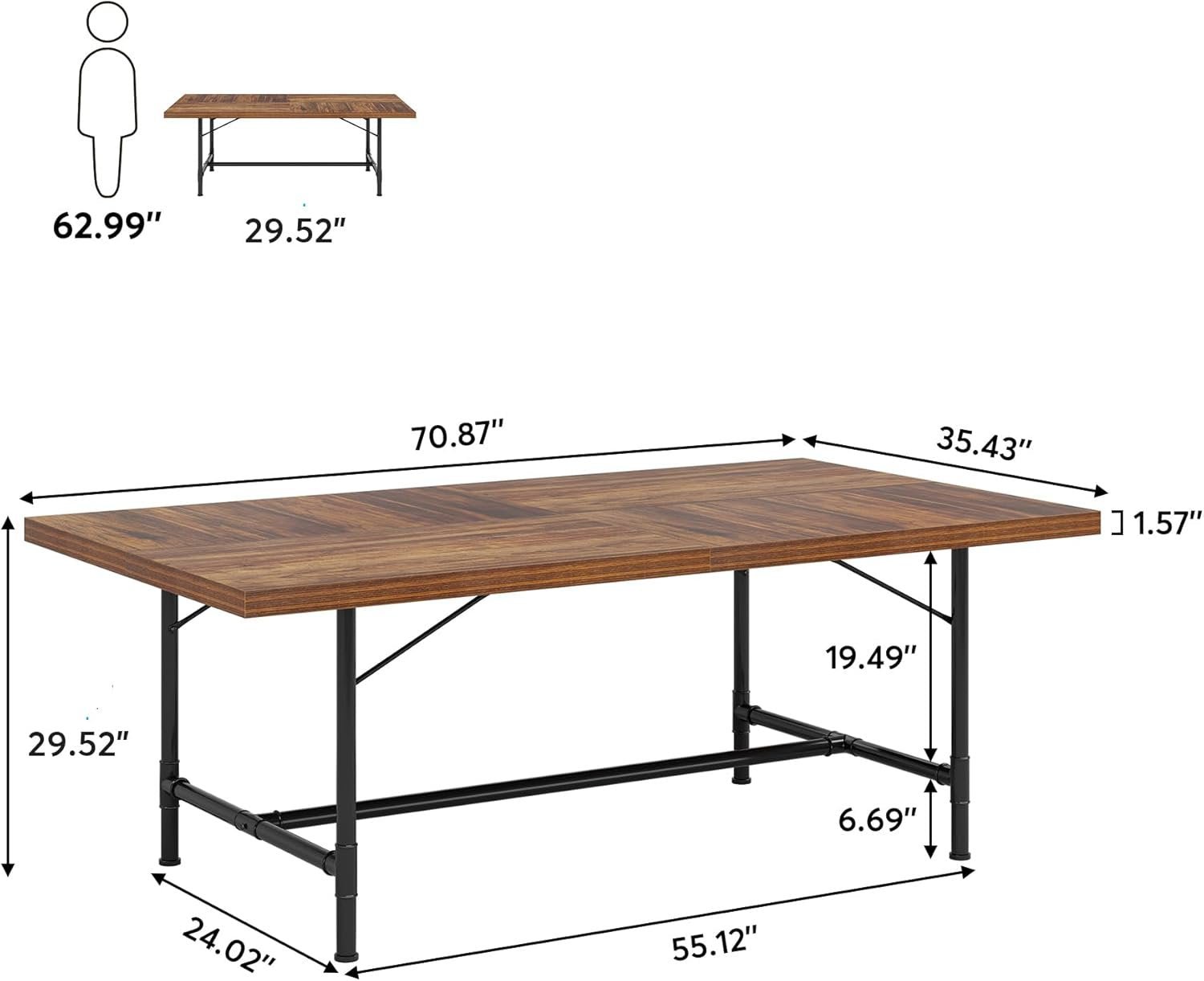 70.8" Industrial Dining Table, Rectangle Kitchen Table for 6-8 People