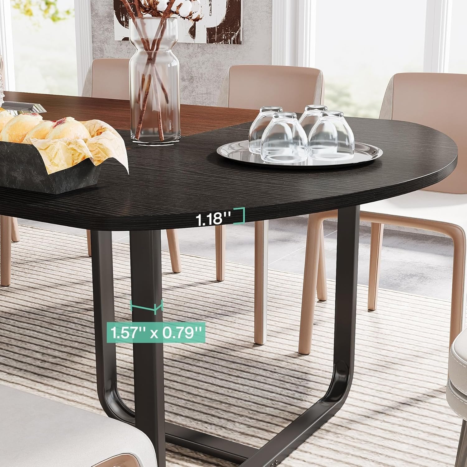 70.86" Oval Dining Table, Modern Kitchen Table for for 6-8 People