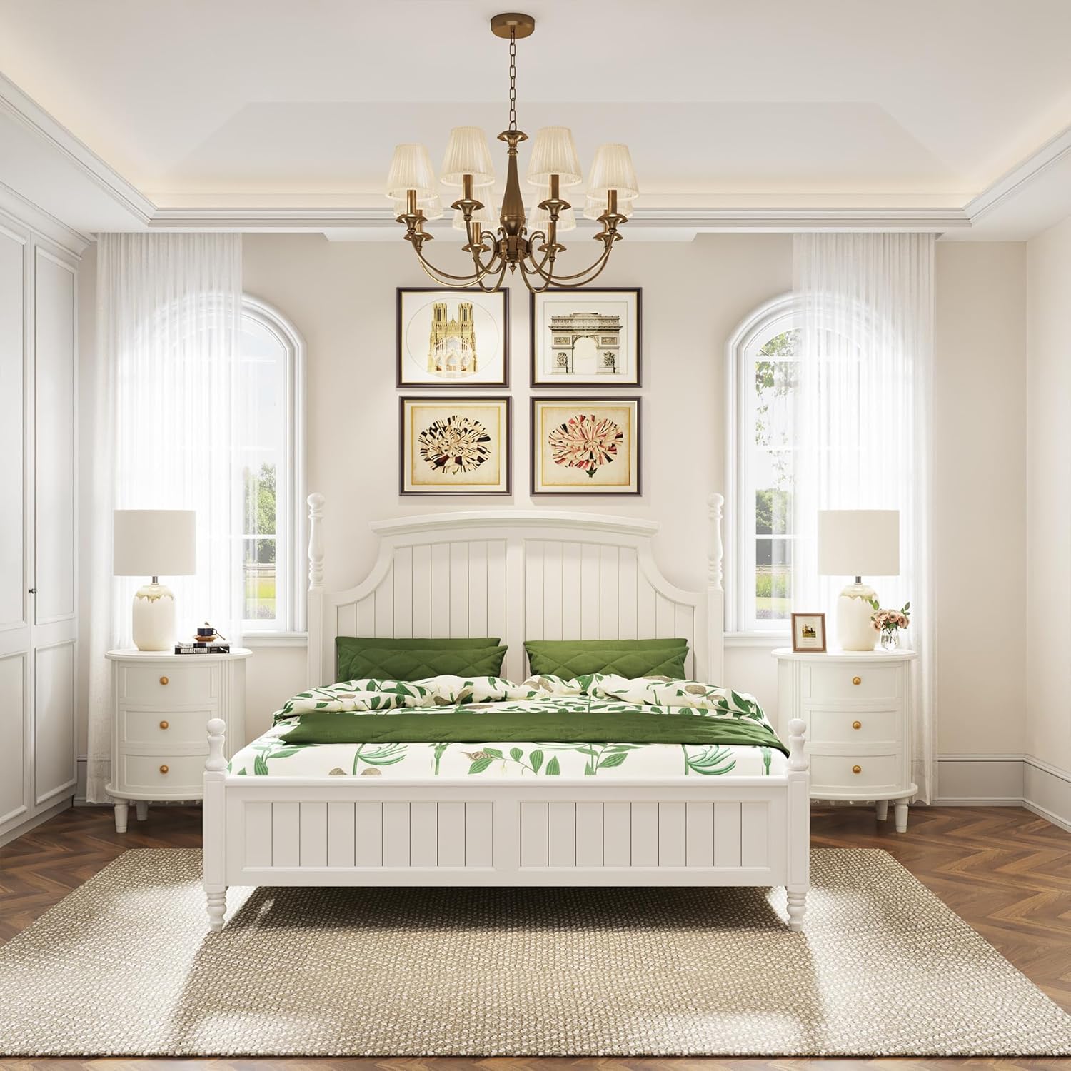 Wood Nightstand Bedside Table with 3 Drawers & Solid Wood Legs