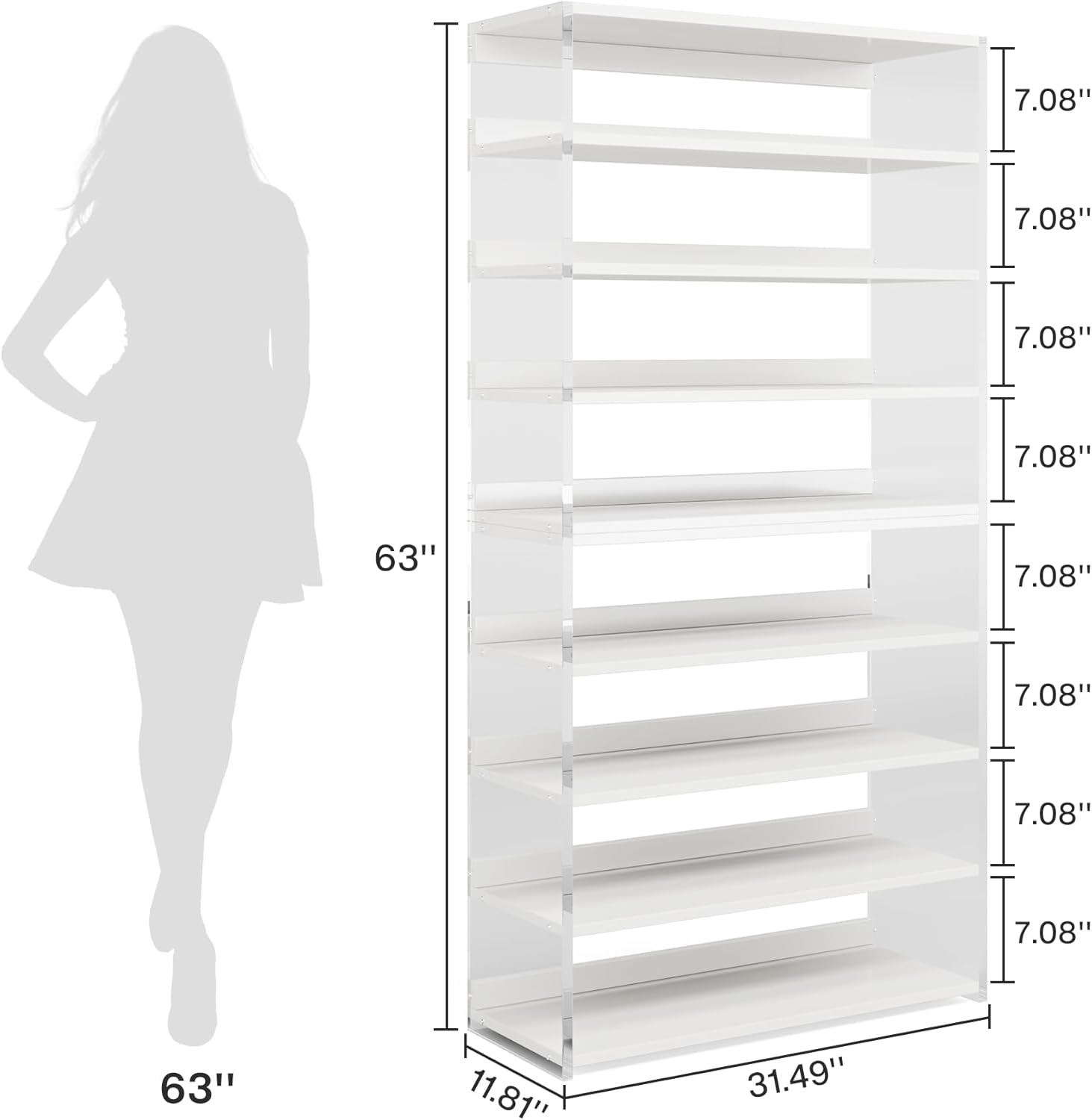 8-Tier Bookshelf, Acrylic Bookcase Storage Display Shelf