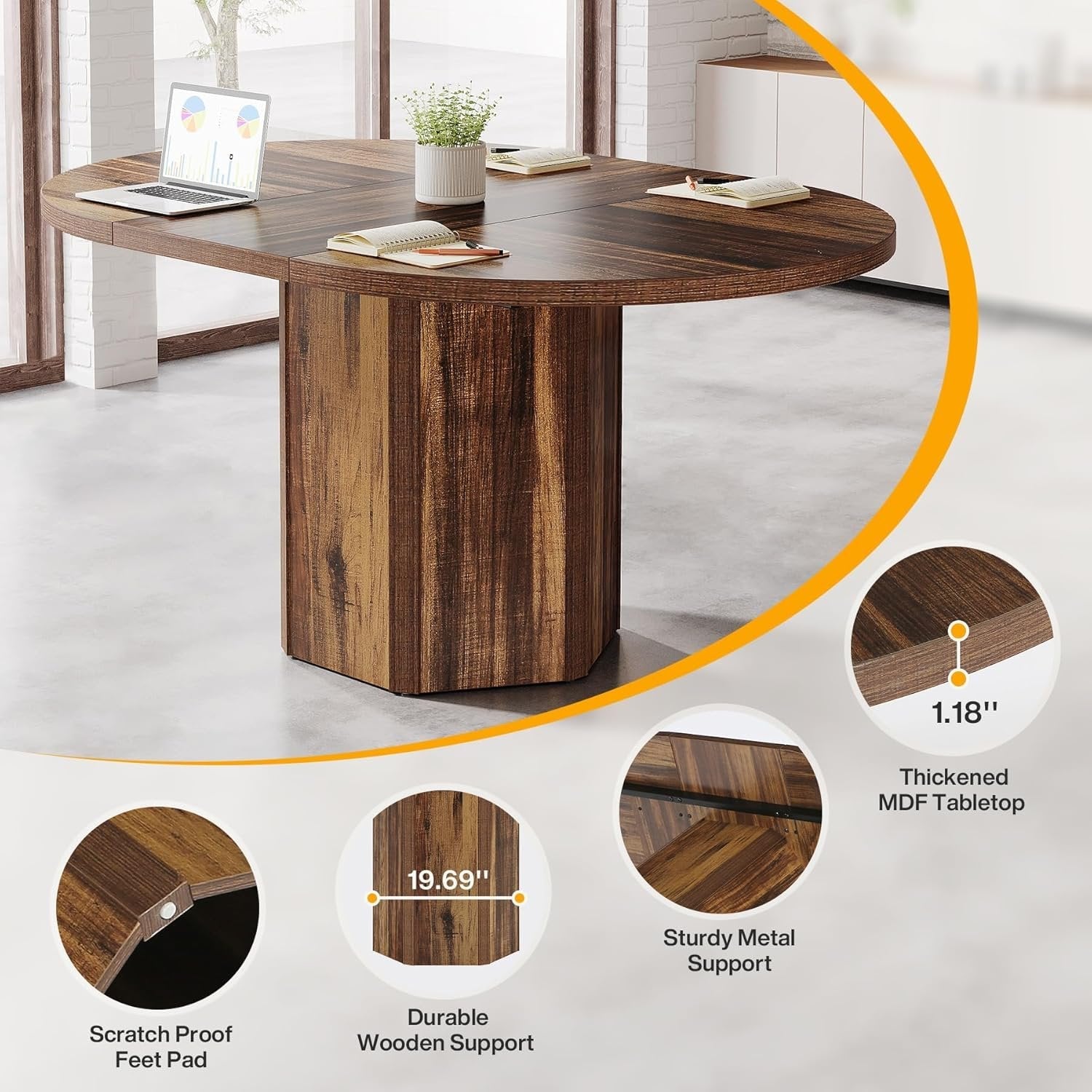 55" Conference Table, Oval Rustic Meeting Table For 6 People