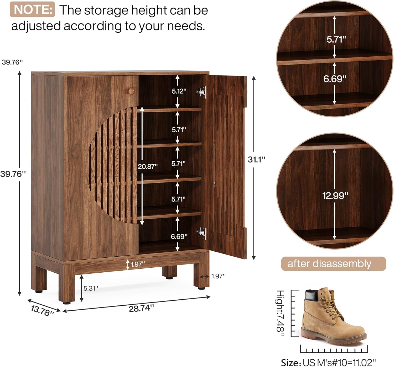 20-Pair Shoe Cabinet, Stylish Shoe Rack Organizer With Doors