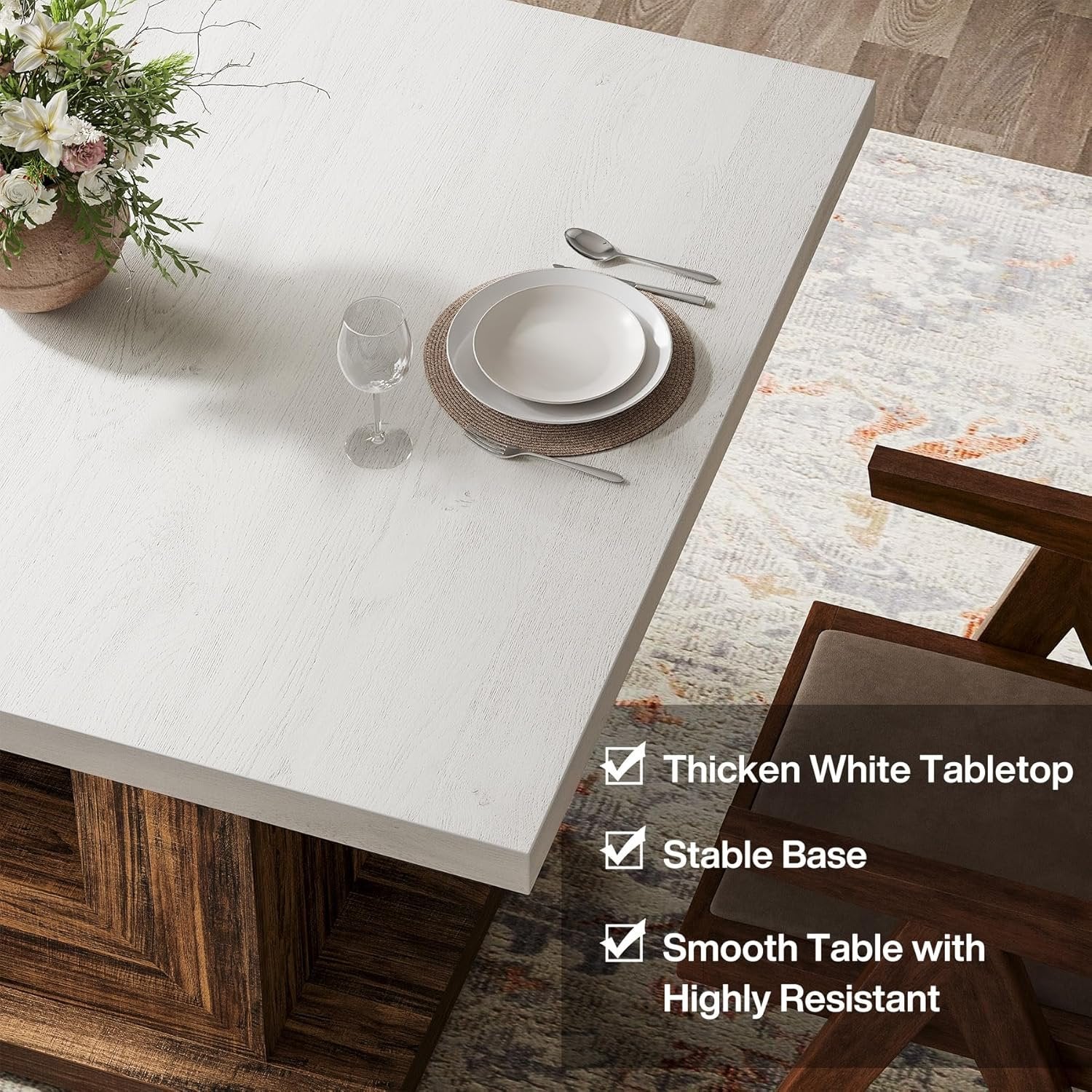 47" Dining Table, Farmhouse Kitchen Dinner Table for 4