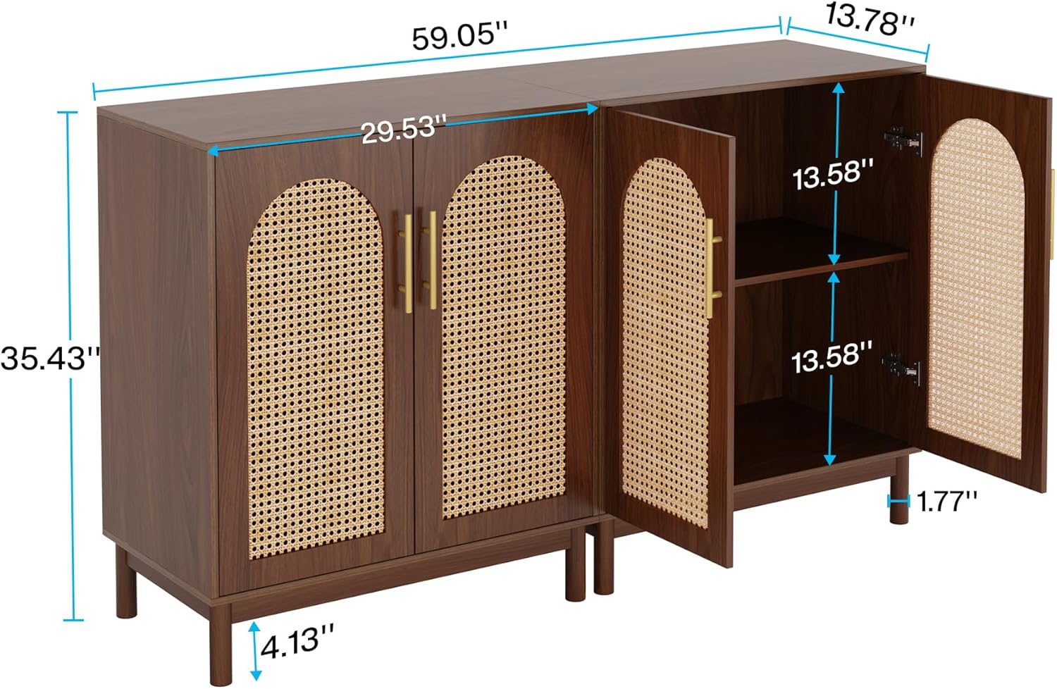 Sideboard Buffet Set of 2, Accent Rattan Storage Cabinet with Doors
